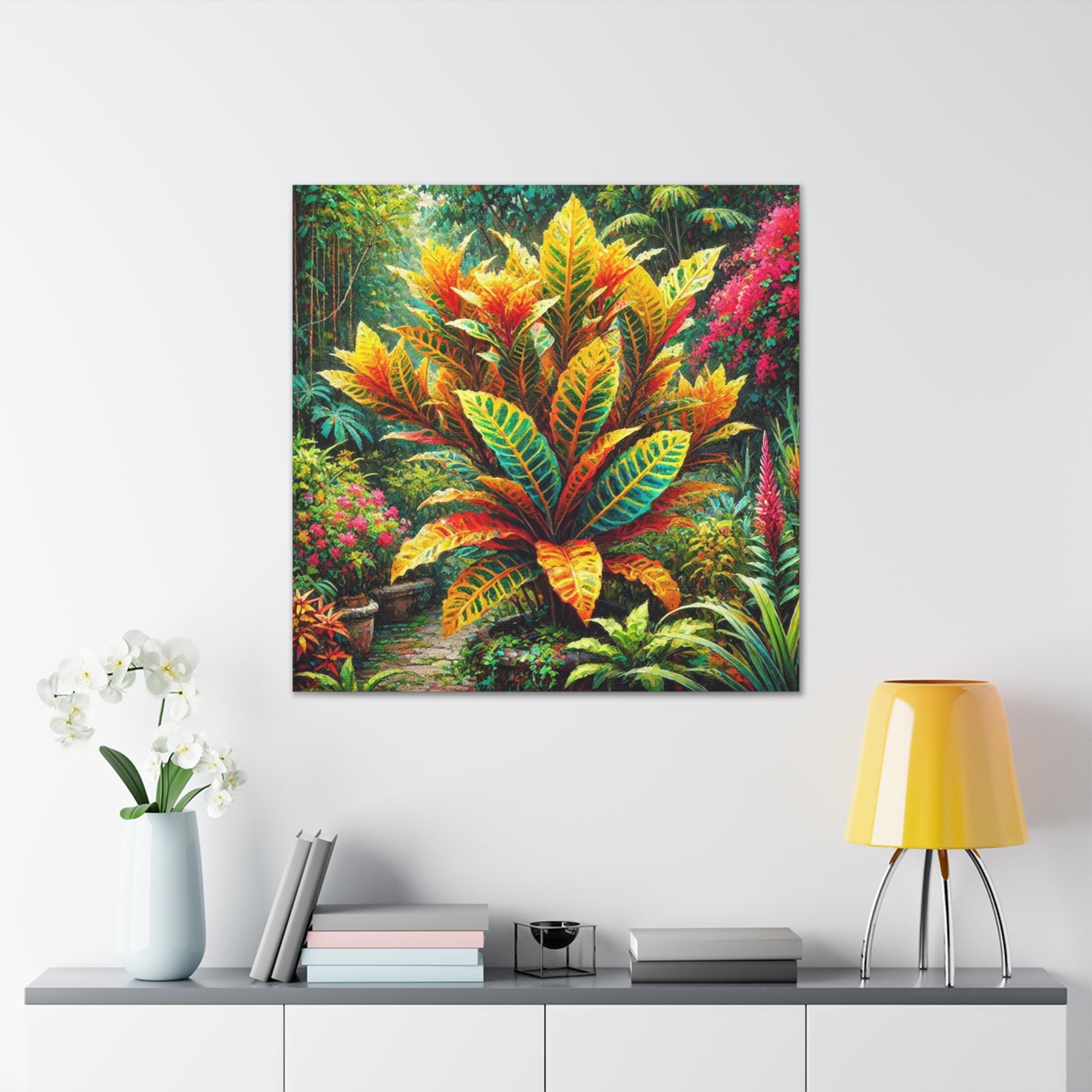 Art Print of Croton Garden, Oil Finish, West Indian Art, Canvas Gallery Wraps