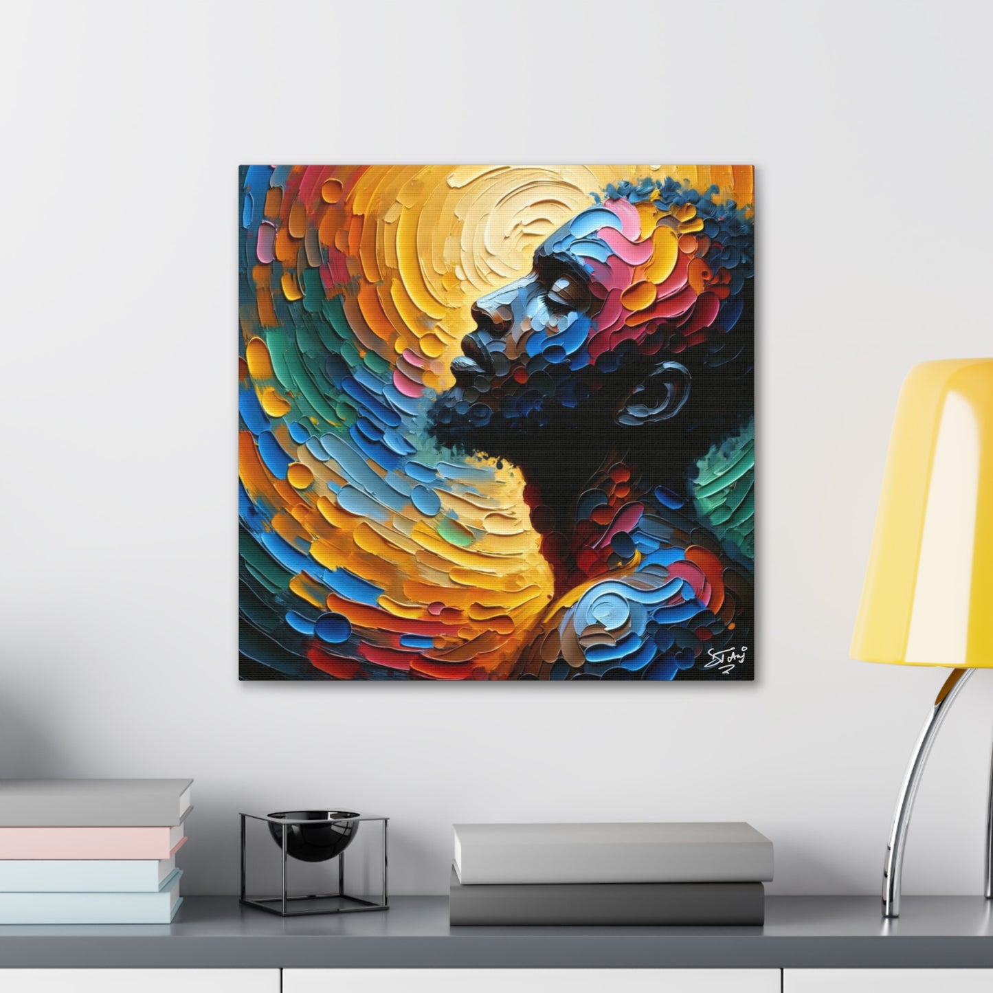 Art Print, Afro-Caribbean Man, "Deep in Thought," Oil Finish, West Indian Ethnicity, Cultural, Heritage, Abstract, Canvas Gallery Wrap