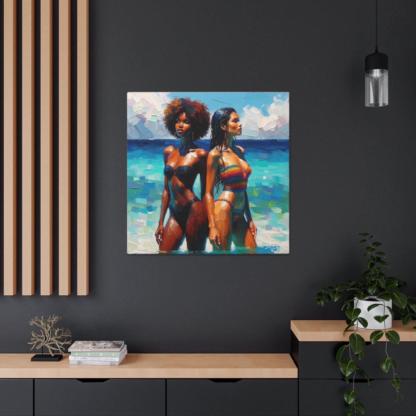 Art Print, Caribbean Women, Semi-Abstract Oil Finish, West Indian Ethnicity, Cultural, Heritage, Canvas Gallery Wrap