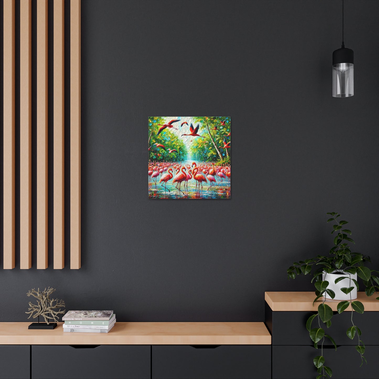 Art Print, Scarlet Ibises & Flamingos in Their Natural Mangrove Habitat in Trinidad and Tobago, Caribbean, West Indian Art, Canvas Gallery Wraps