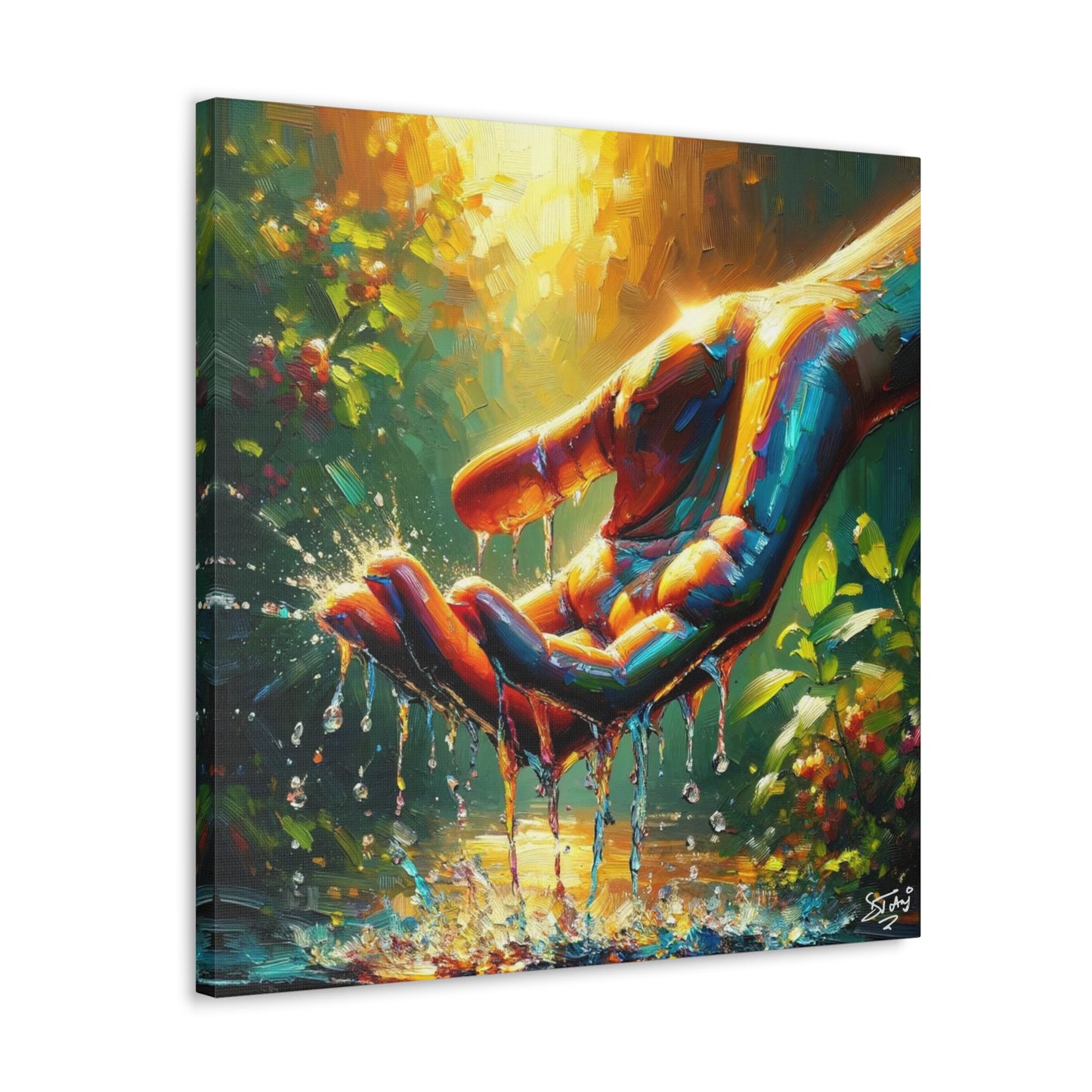 Art Print, "Hand in Water" Oil Finish, Unity, Togetherness, One Love, Semi-Abstract, Canvas Gallery Wrap