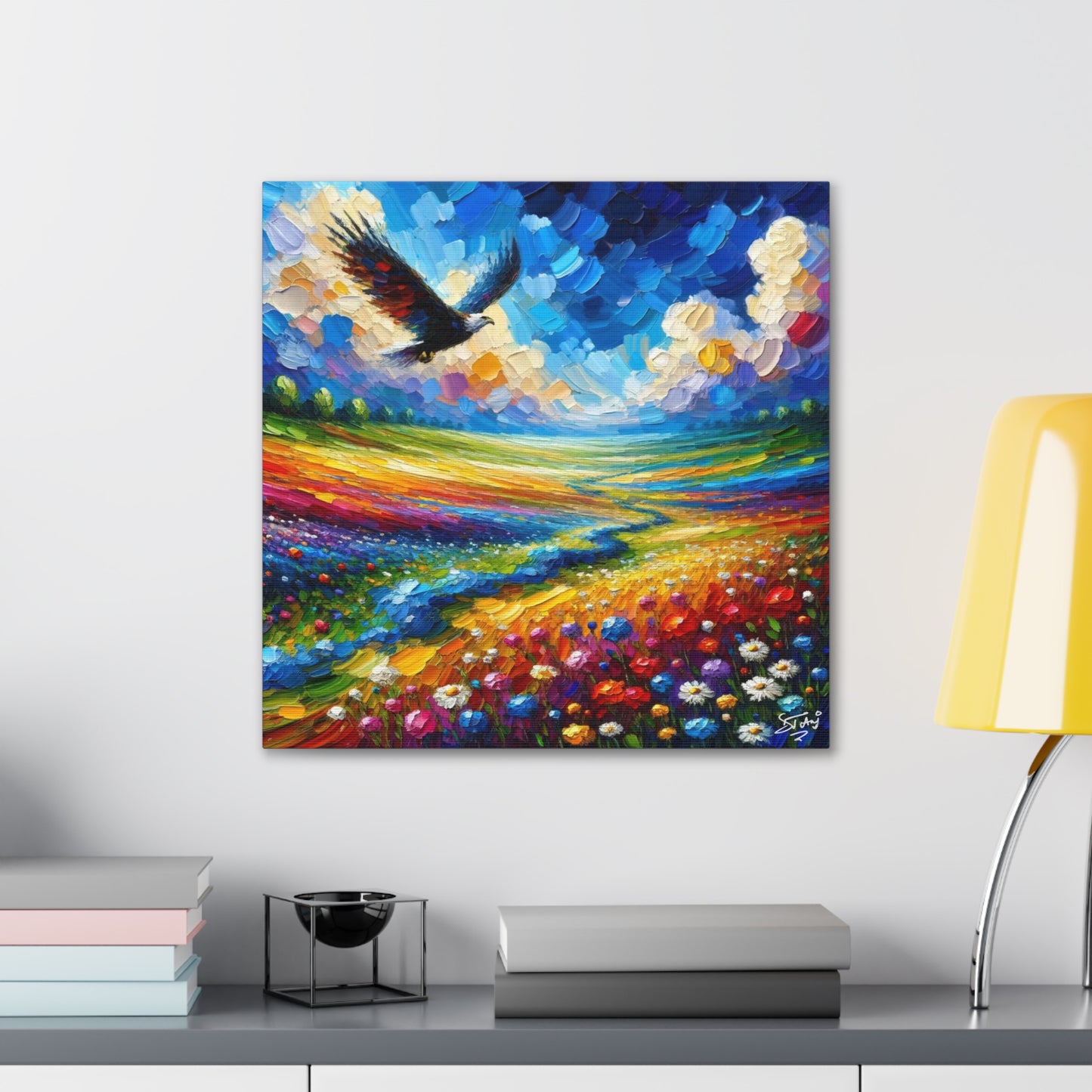 Art Print, "Bird Enjoying View," Oil Finish, Caribbean Nature, Cultural, Heritage, Semi-Abstract, Canvas Gallery Wrap