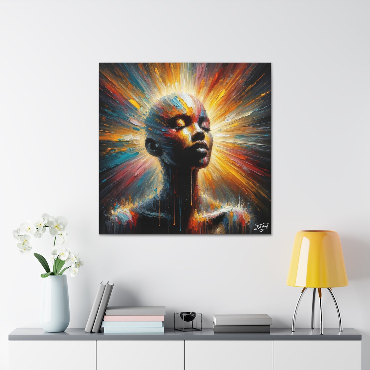 Art Print, Afro-Caribbean Woman, "Bright Light" Oil Finish, West Indian Ethnicity, Cultural, Heritage, Abstract, Canvas Gallery Wrap