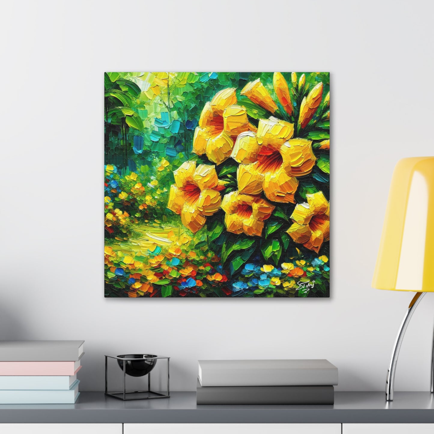 Art Print of Tropical Flowers, Oil Finish, West Indian Art, Canvas Gallery Wraps