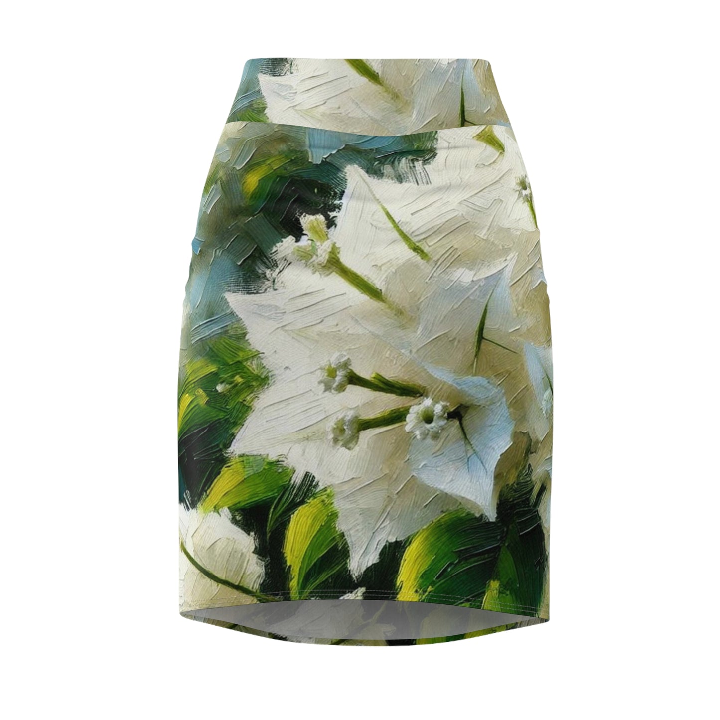 Women's Pencil Skirt (AOP) White Bougainvillea Print