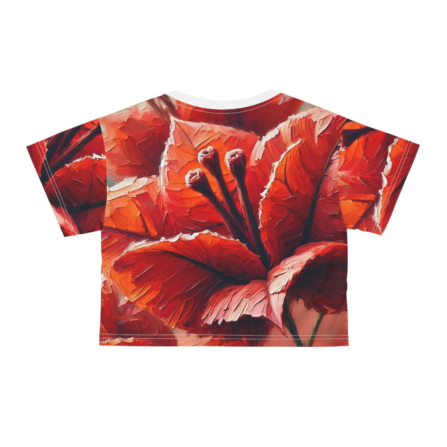 Women's Silky Soft Crop Tee (AOP) Red Floral Print