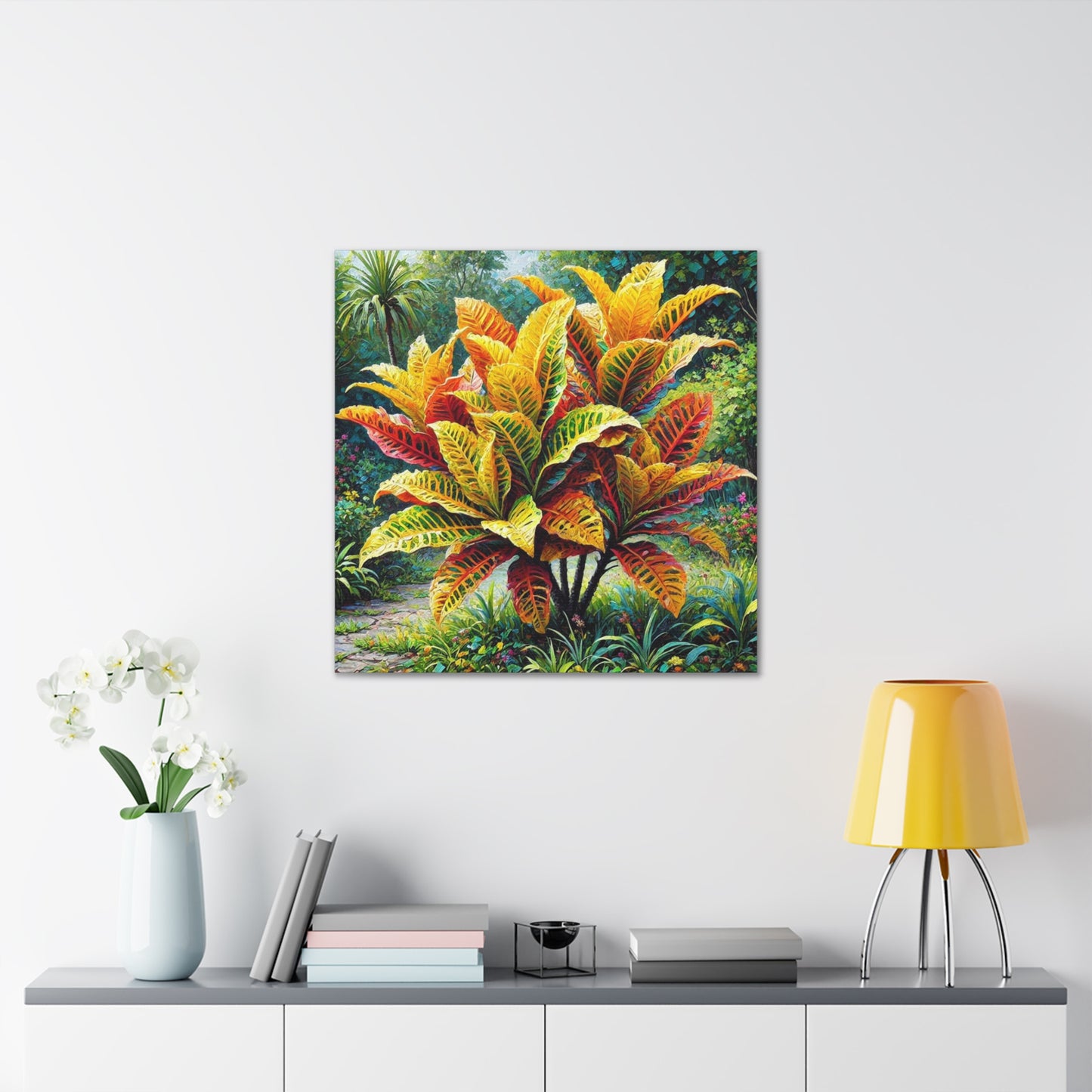 Art Print of Croton Garden, Oil Finish, West Indian Art, Canvas Gallery Wraps