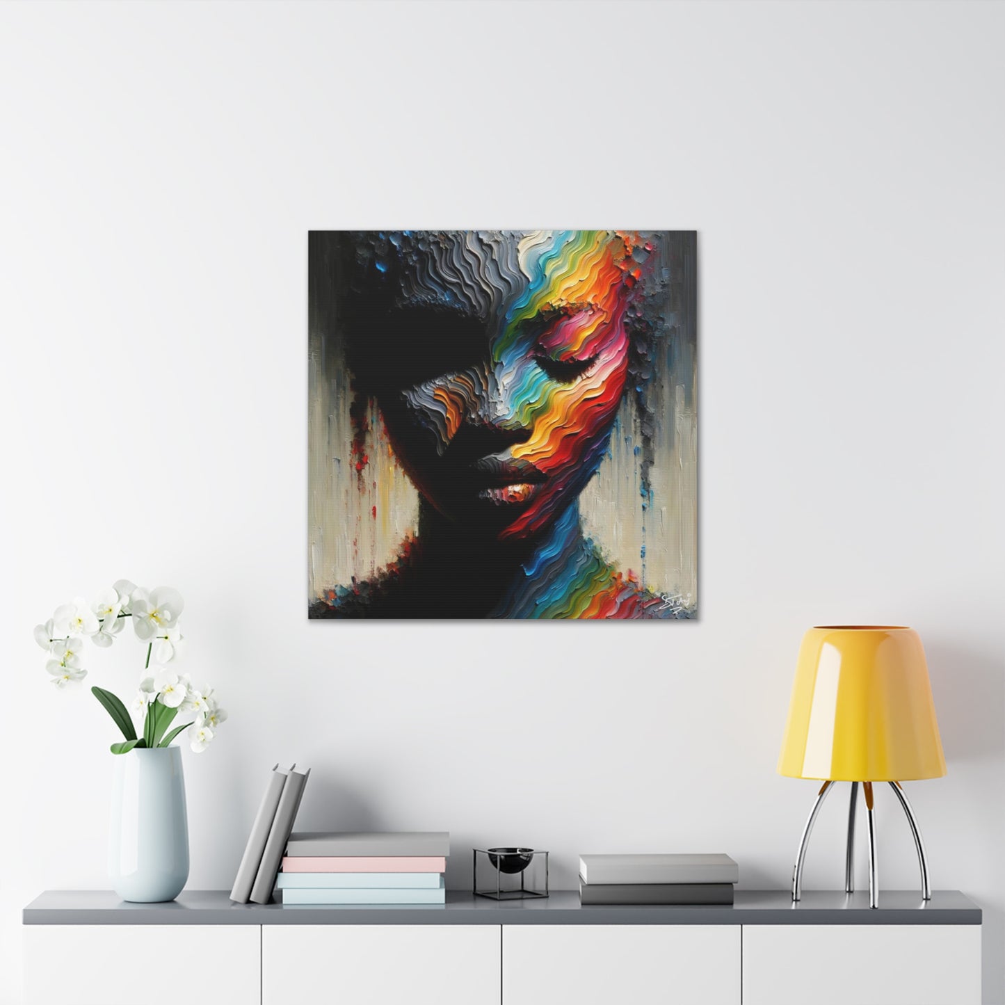 Art Print, Afro-Caribbean Woman "Face Paint In Silhouette," Oil Finish, West Indian Ethnicity, Cultural, Heritage, Semi-Abstract, Canvas Gallery Wrap