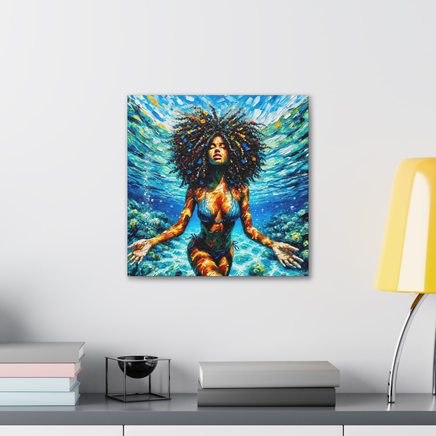 Art Print, Afro-Caribbean Woman, "Submerged" Abstract Oil Finish, West Indian Ethnicity, Cultural, Heritage, Abstract, Canvas Gallery Wrap