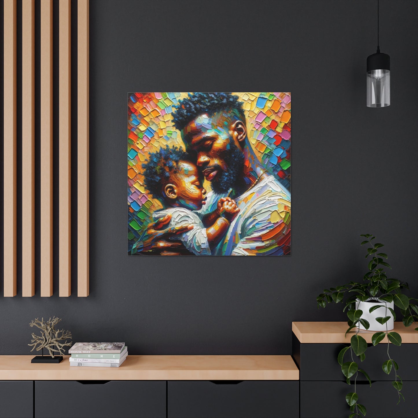 Art Print, Father & Son, Afro-Caribbean Man, Oil Finish, West Indian Ethnicity, Cultural, Heritage, Semi-Abstract, Canvas Gallery Wrap