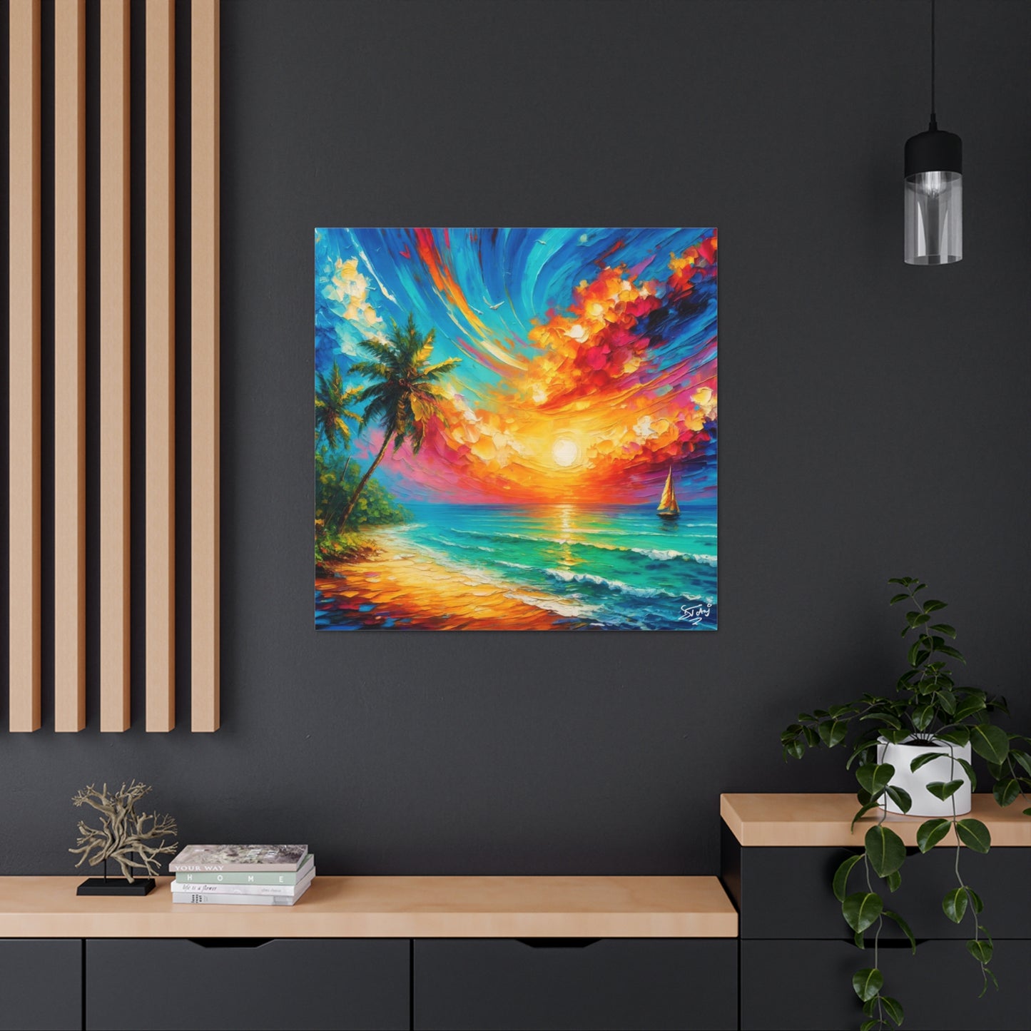 Art Print of Caribbean Beach Scene, Tobago, West Indian Art, Canvas Gallery Wraps