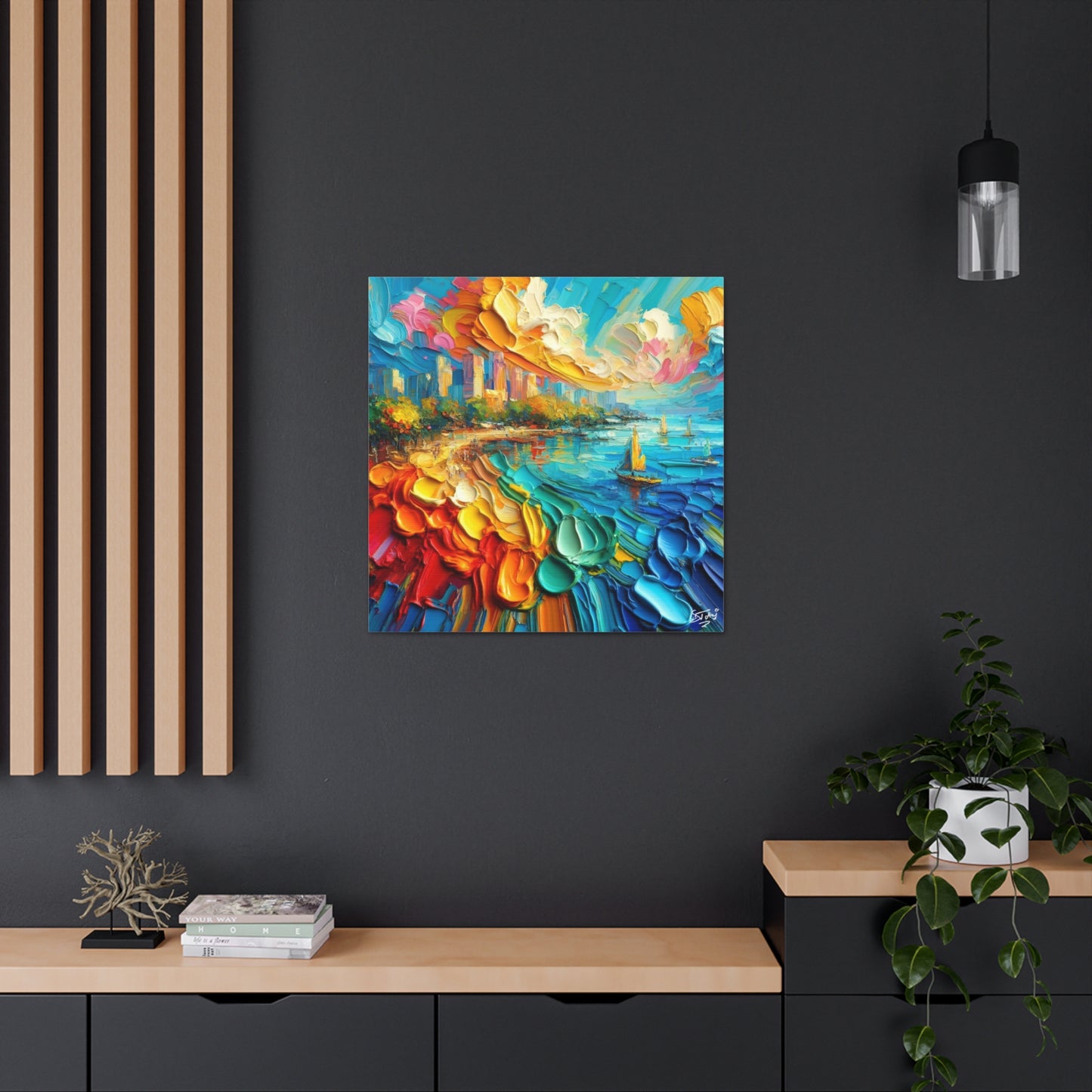 Art Print of Caribbean Beach Scene, Abstract, Oil Painting, West Indian Art, Canvas Gallery Wraps