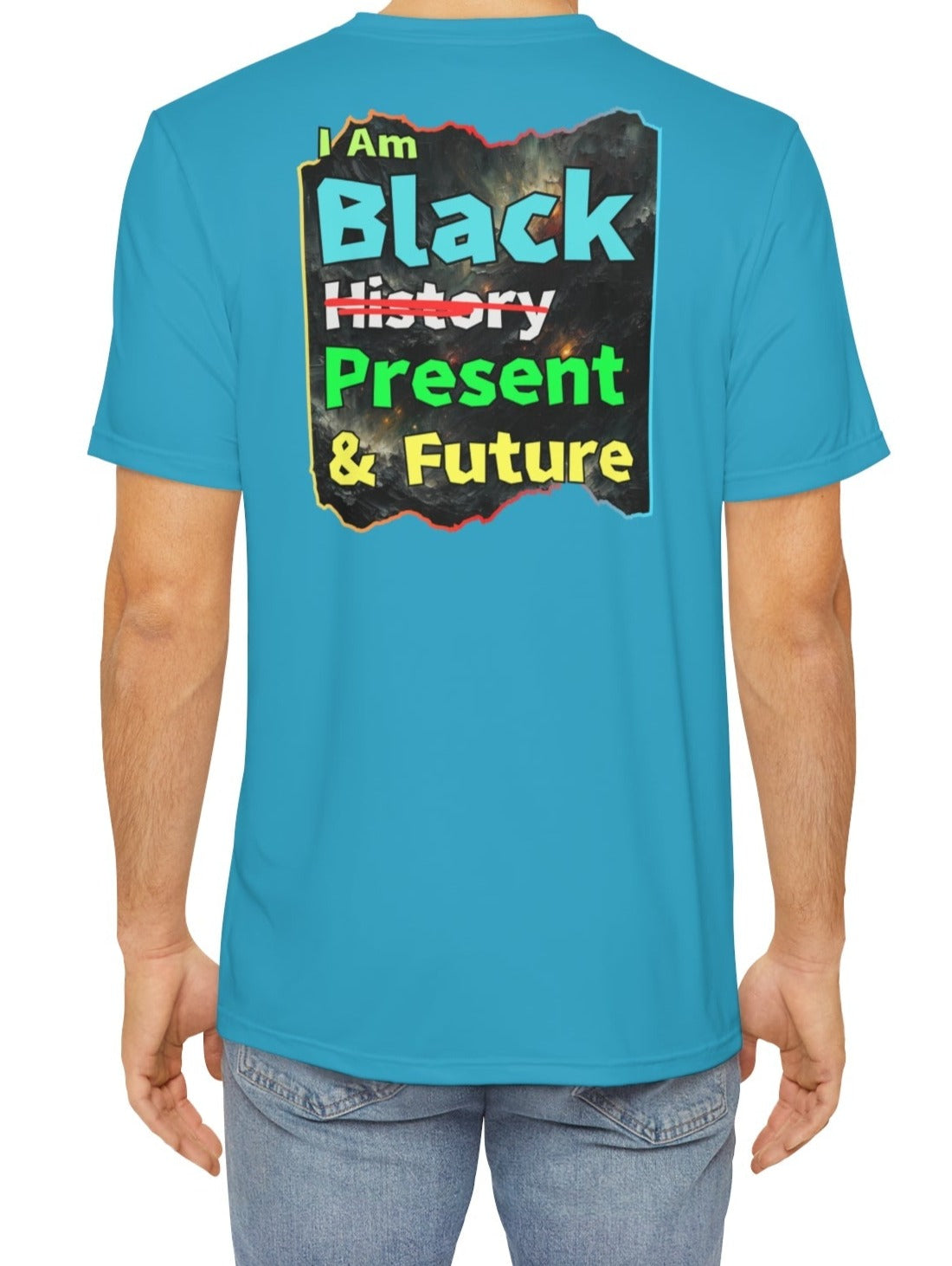 Men's Brushed Polyester Short Sleeve Tee (AOP), "I Am Black Present & Future"