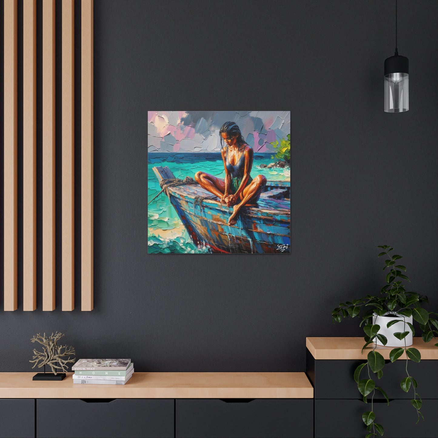 Art Print, Indo-Caribbean Woman, Oil Finish, West Indian Ethnicity, Cultural, Heritage, Semi-Abstract, Canvas Gallery Wrap