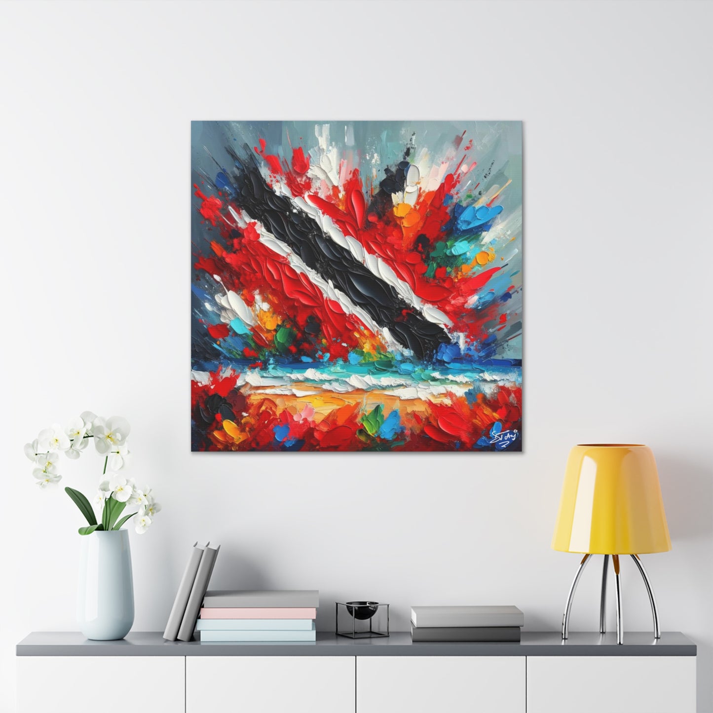 Art Print, Trinidad Abstract Scene, Oil Finish, Unity, One Love, Semi-Abstract, Canvas Gallery Wrap