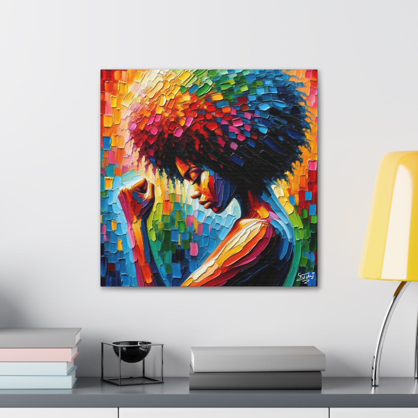 Art Print, Afro-Caribbean Woman, Black Power, Oil Finish, West Indian Ethnicity, Cultural, Heritage, Semi-Abstract, Canvas Gallery Wrap