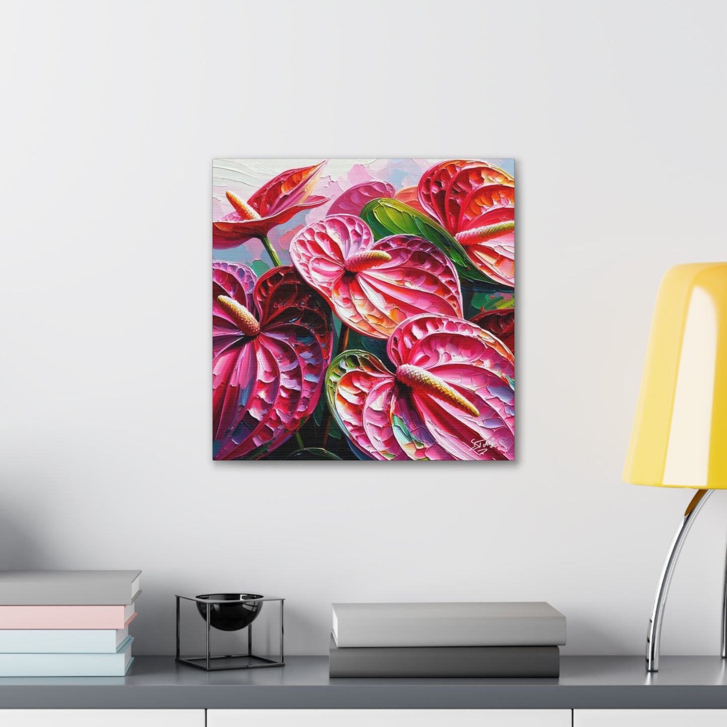 Art Print of Anthurium Flowers, Oil Finish, West Indian Art, Canvas Gallery Wraps