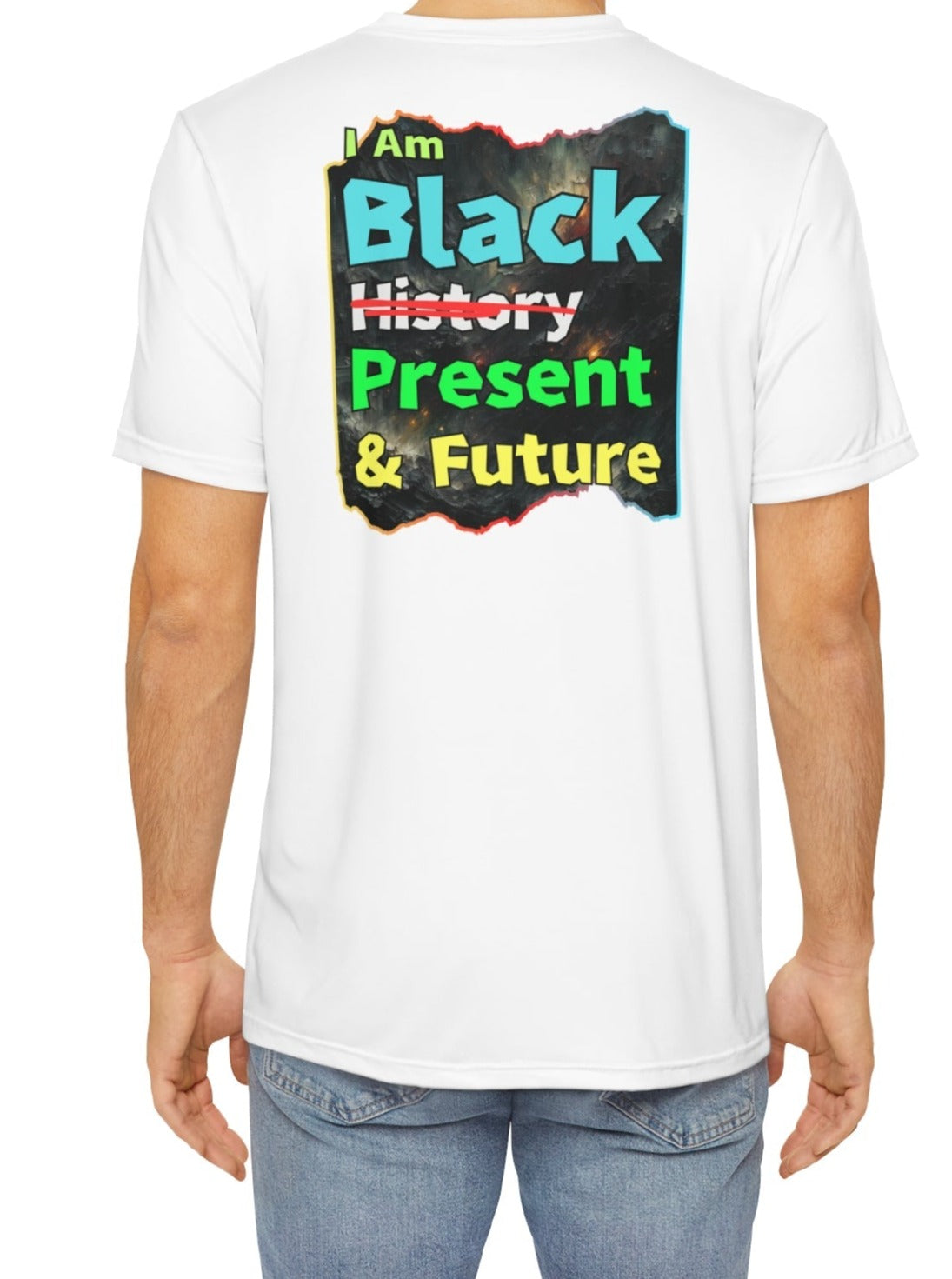 Men's Brushed Polyester Short Sleeve Tee (AOP), "I Am Black Present & Future"