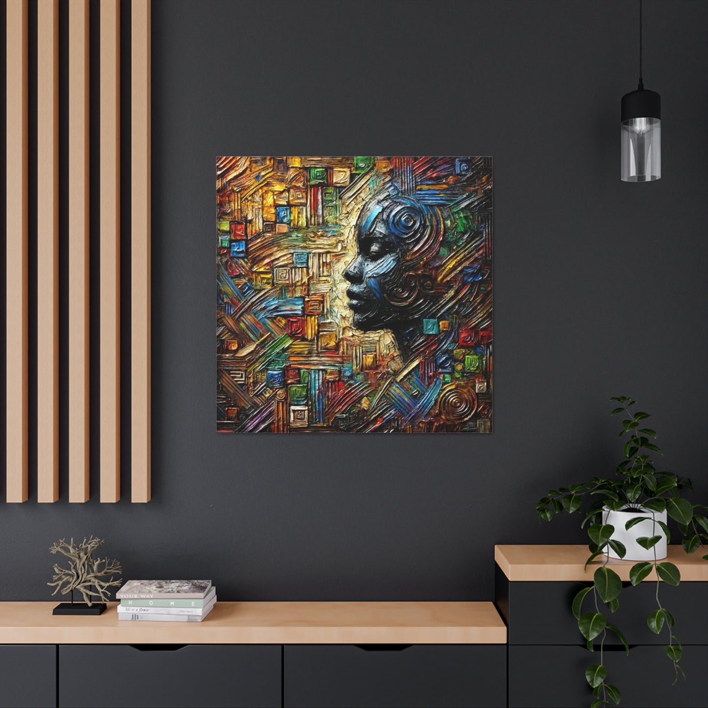 Art Print, African Print, Black Power, Silhouette, Abstract Oil Finish, Unity, One Love, Canvas Gallery Wrap