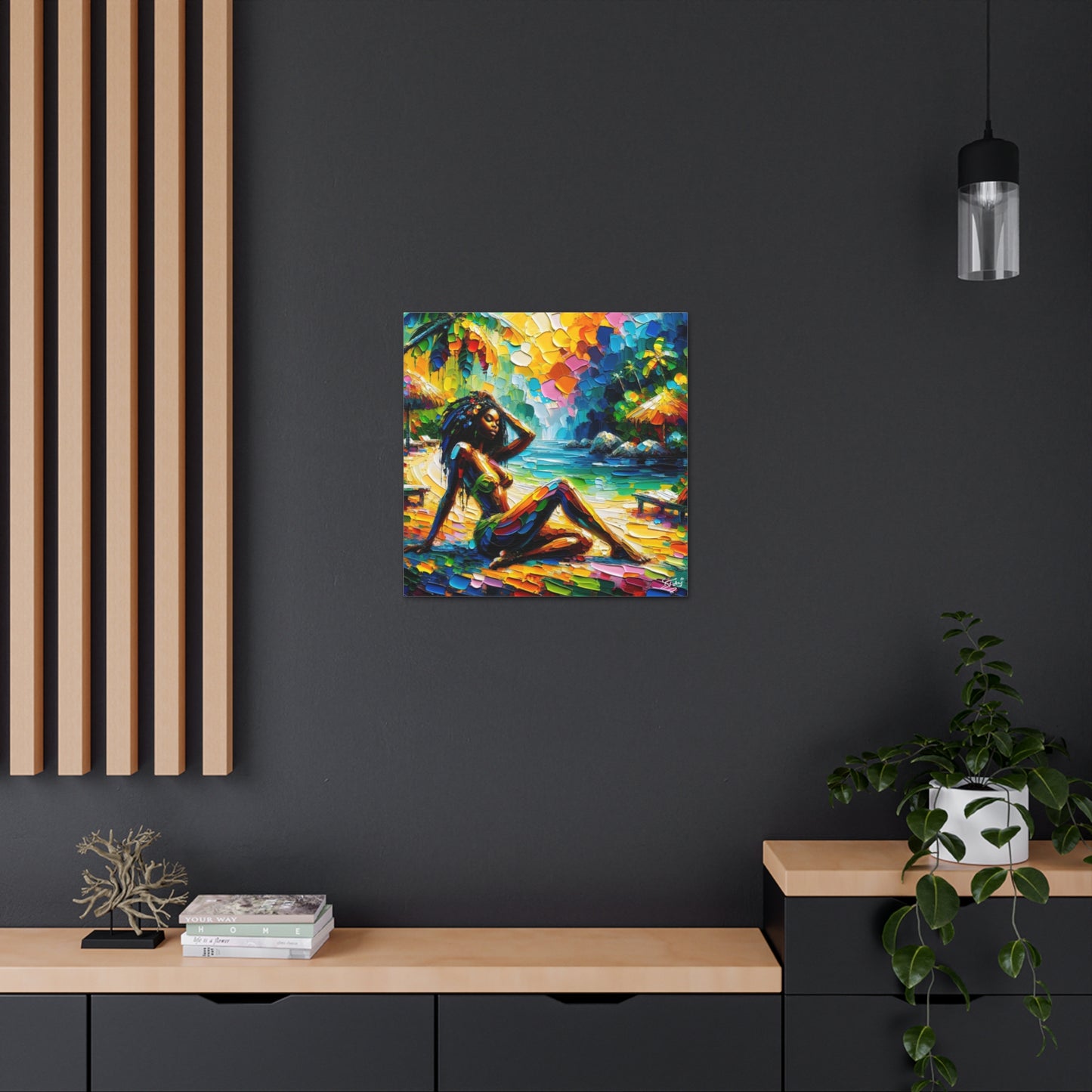 Art Print, Afro-Caribbean Woman, Oil Finish, West Indian Ethnicity, Cultural, Heritage, Semi-Abstract, Canvas Gallery Wrap