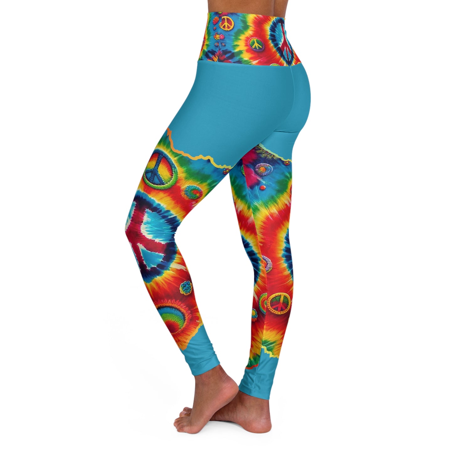 High Waisted Yoga Leggings (AOP) Abstract "Peace" Print