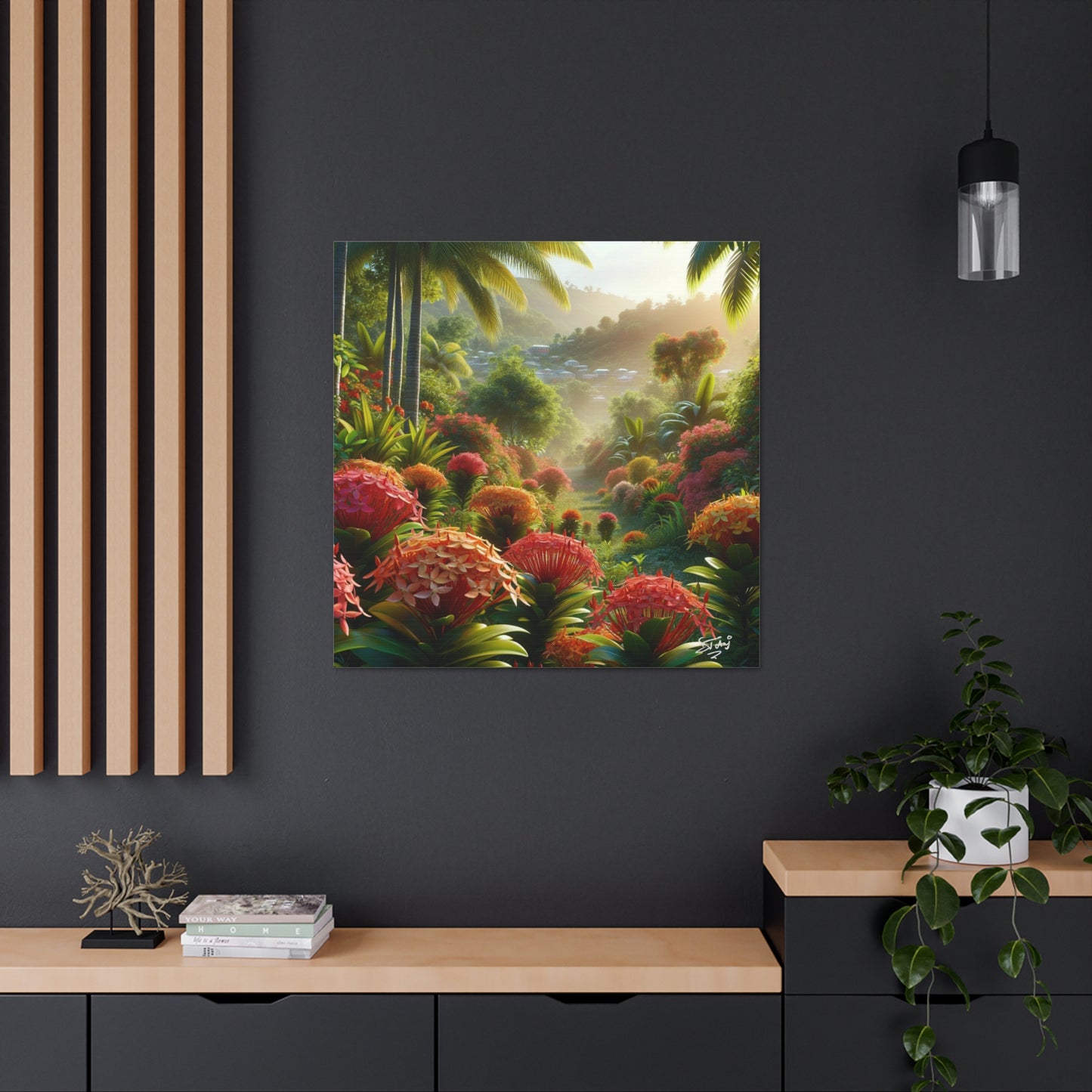 Oil Print #2 of Ixora Garden in The Caribbean, Vibrant and Vivid Colors of Ixora flowers, Trinidad and Tobago, Canvas Gallery Wraps