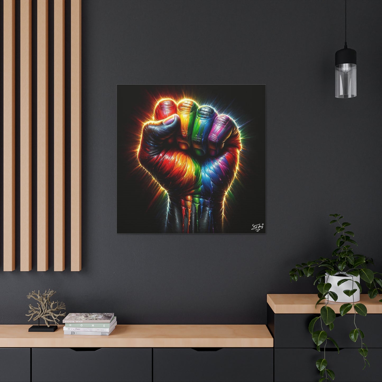 Art Print, Black Power, Oil Finish, Unity, One Love, Semi-Abstract, Canvas Gallery Wrap