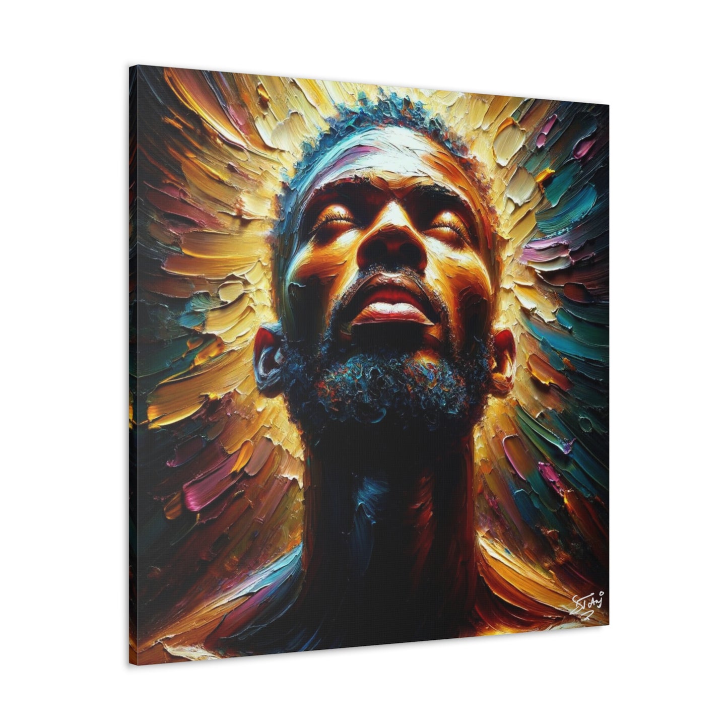 Art Print, Afro-Caribbean Man, "In the Light" Oil Finish, West Indian Ethnicity, Cultural, Heritage, Abstract, Canvas Gallery Wrap