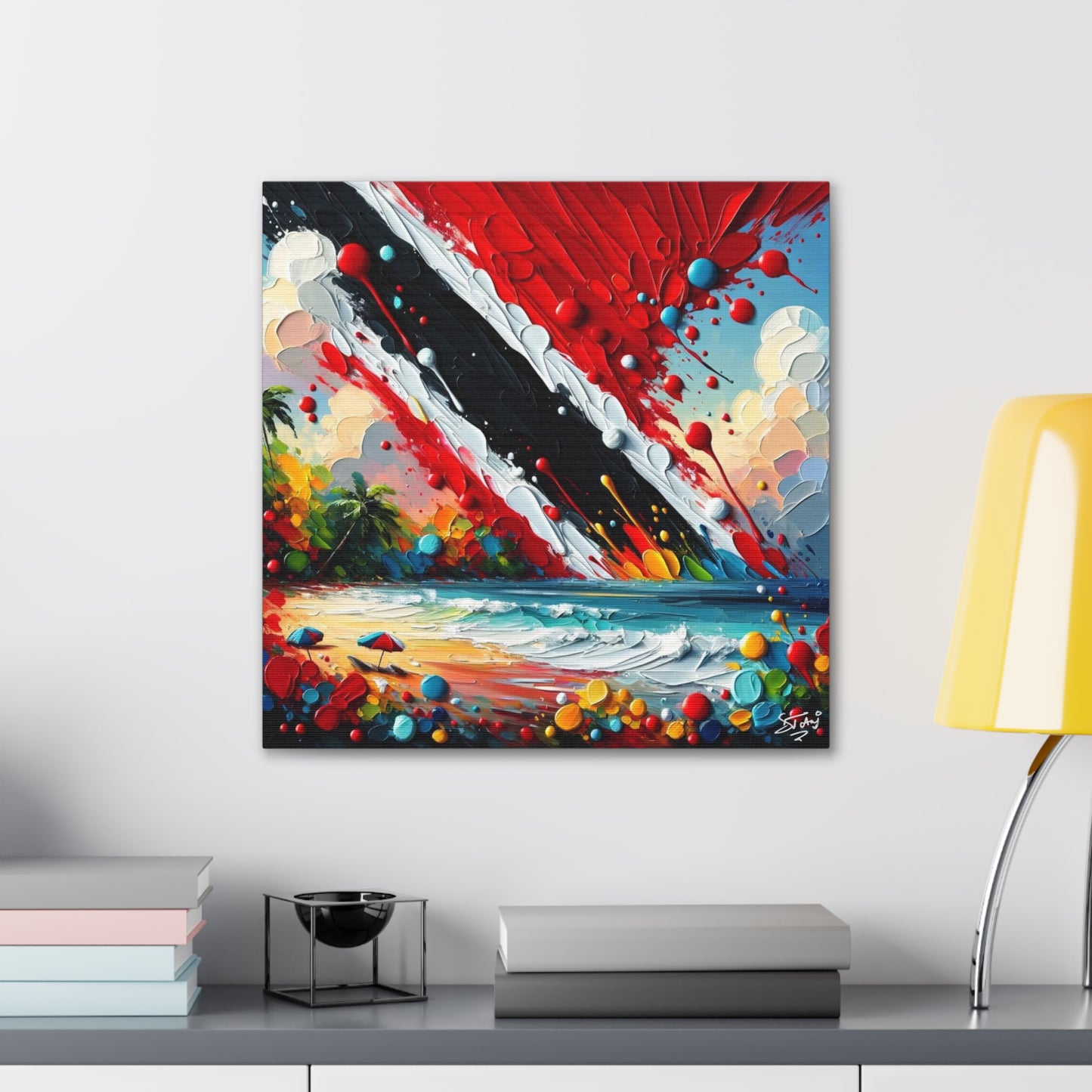 Art Print, Trinidad Abstract Scene, Oil Finish, Unity, One Love, Semi-Abstract, Canvas Gallery Wrap