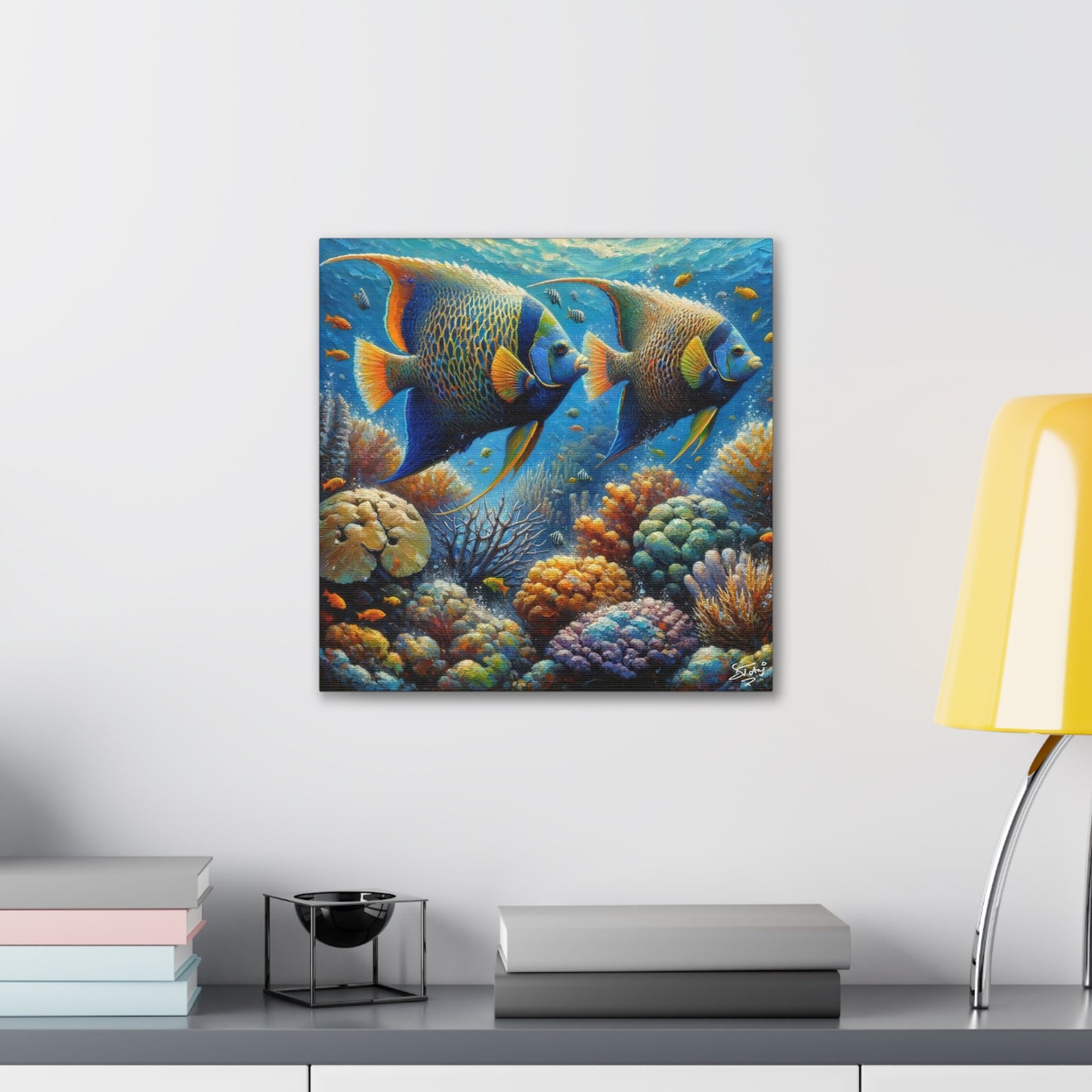 Art Print, Queen Angelfish, Oil Finish, Caribbean Nature, Canvas Gallery Wrap