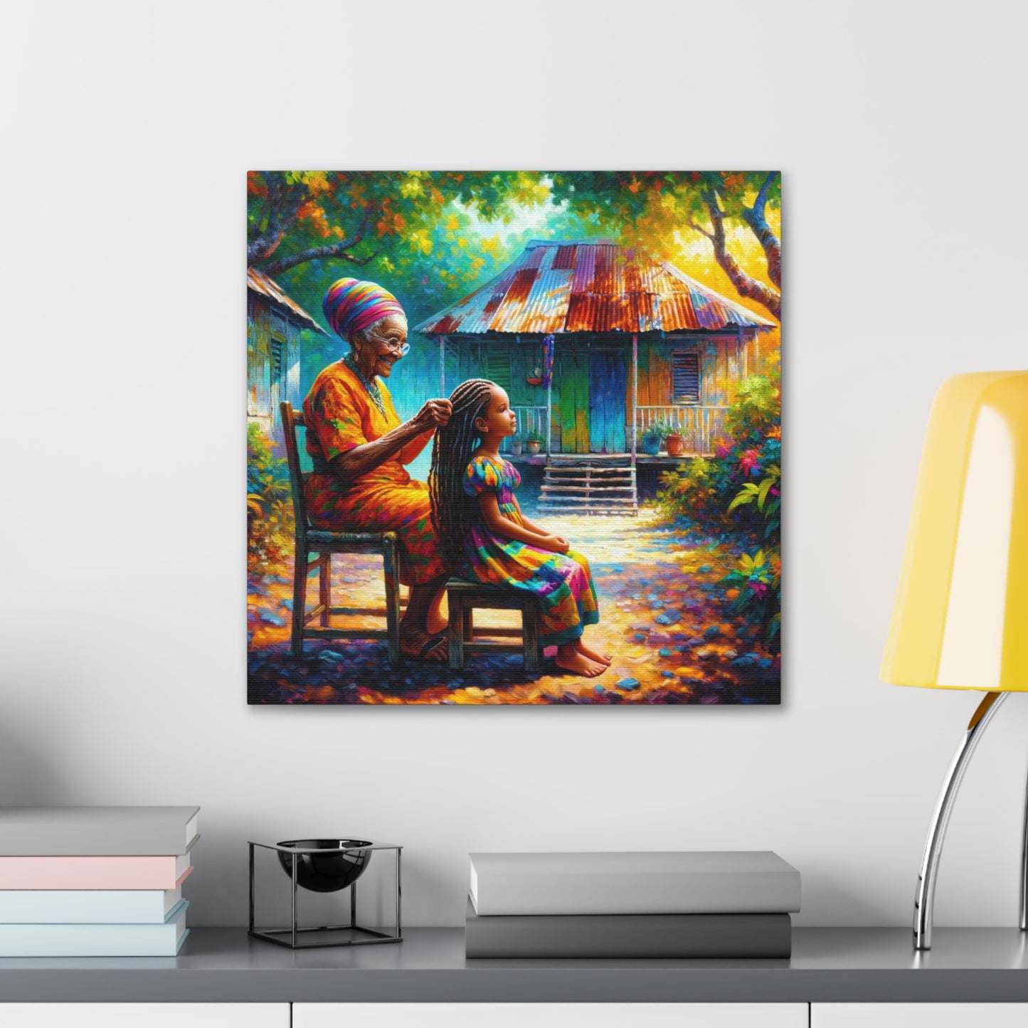 Art Print of Trinidadian Granny & Me, Oil Finish, West Indian Ethnicity, Cultural, Heritage, Art, Black Woman, Canvas Gallery Wraps