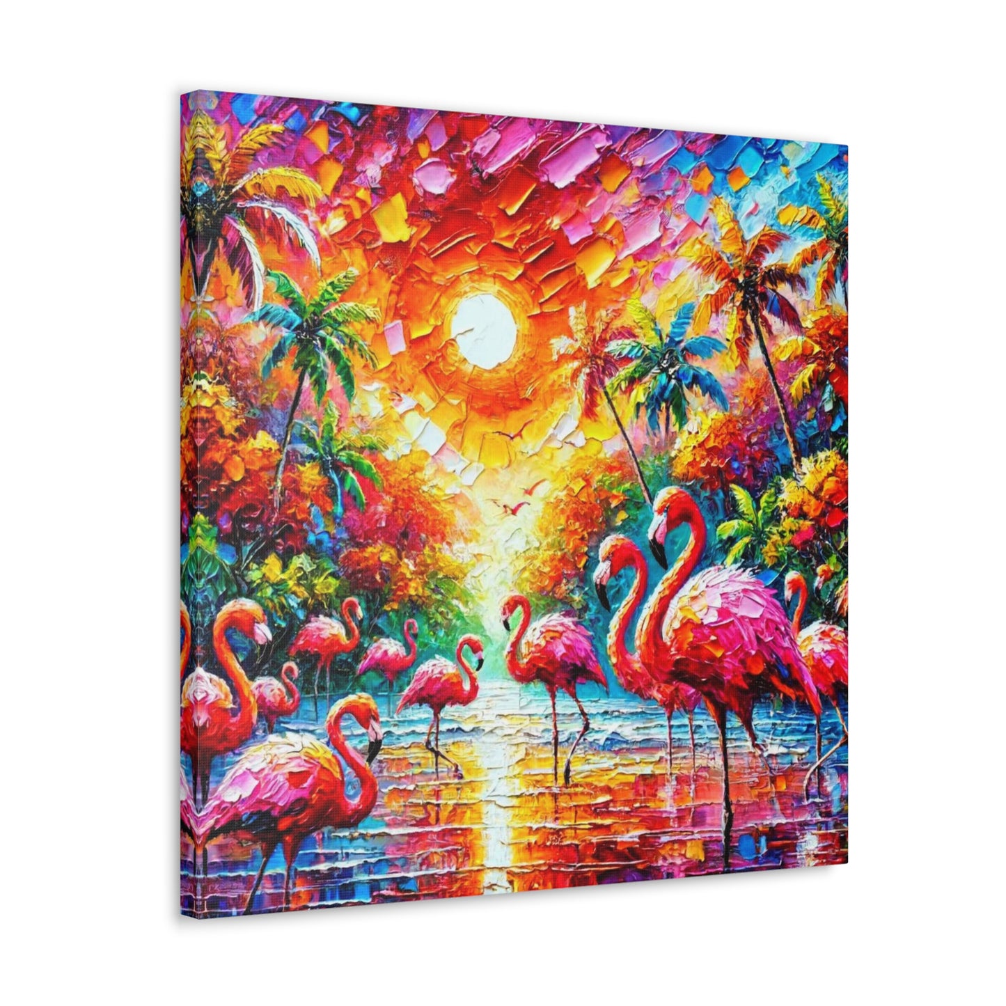 Art Print, Flamingos, Abstract Oil Finish, Trinidad & Tobago, Caribbean, West Indian Art, Canvas Gallery Wraps