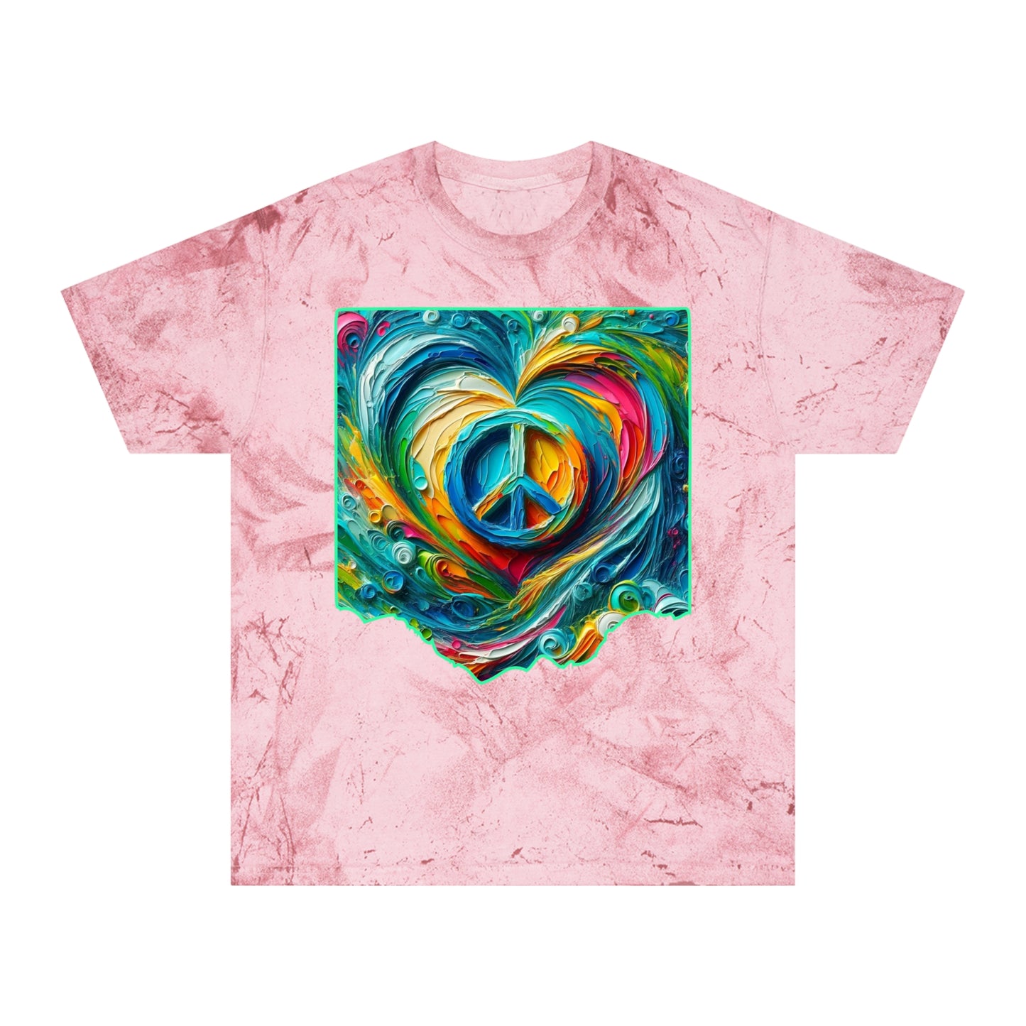 Unisex Color Blast T-Shirt "Peace & Love" One World, Self-Love, Anti-Racism, One Love, Unity, Inclusion, Diversity, Immigrant Outsiders, Cultural Identity, Black Excellence Empowerment Inspiration, FashionWithPurpose, ConsciousClothing