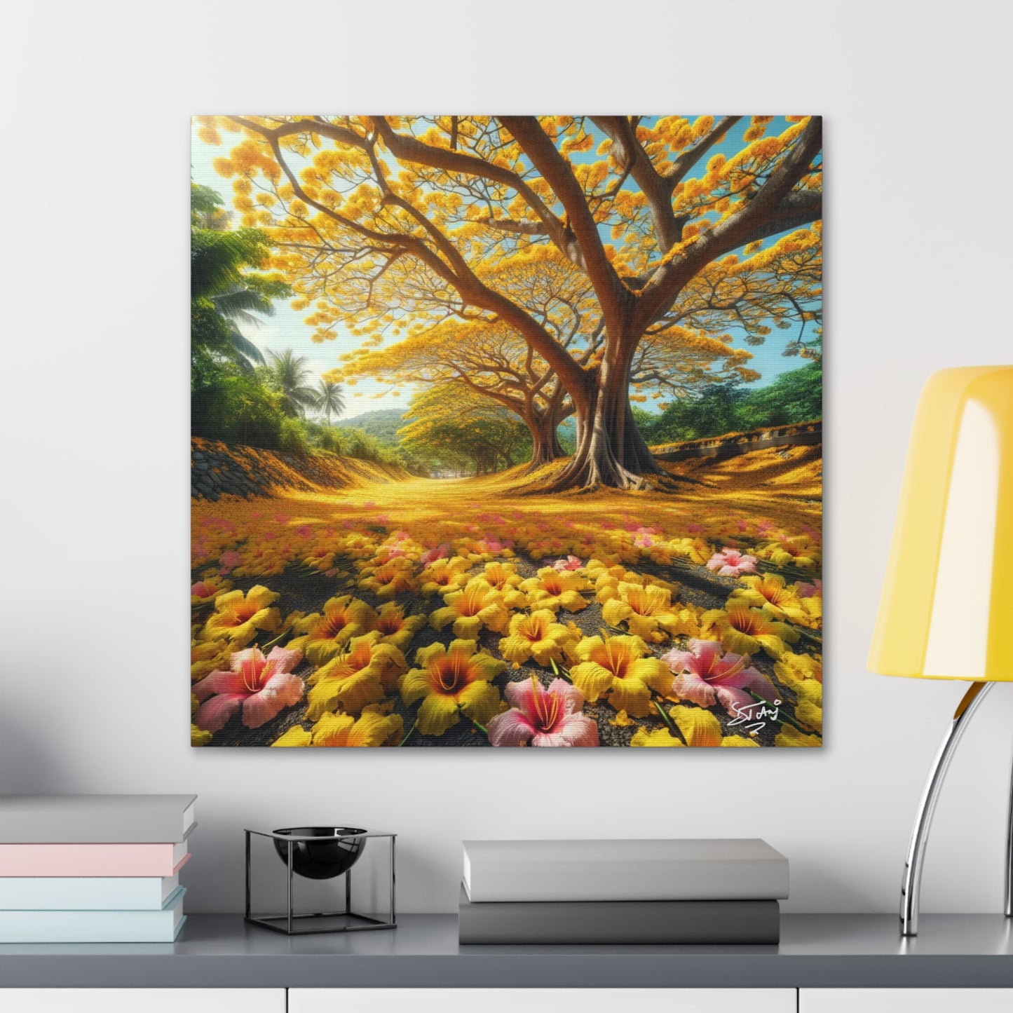 Print of Poui Trees on a sunny day in the Caribbean, Canvas Gallery Wraps