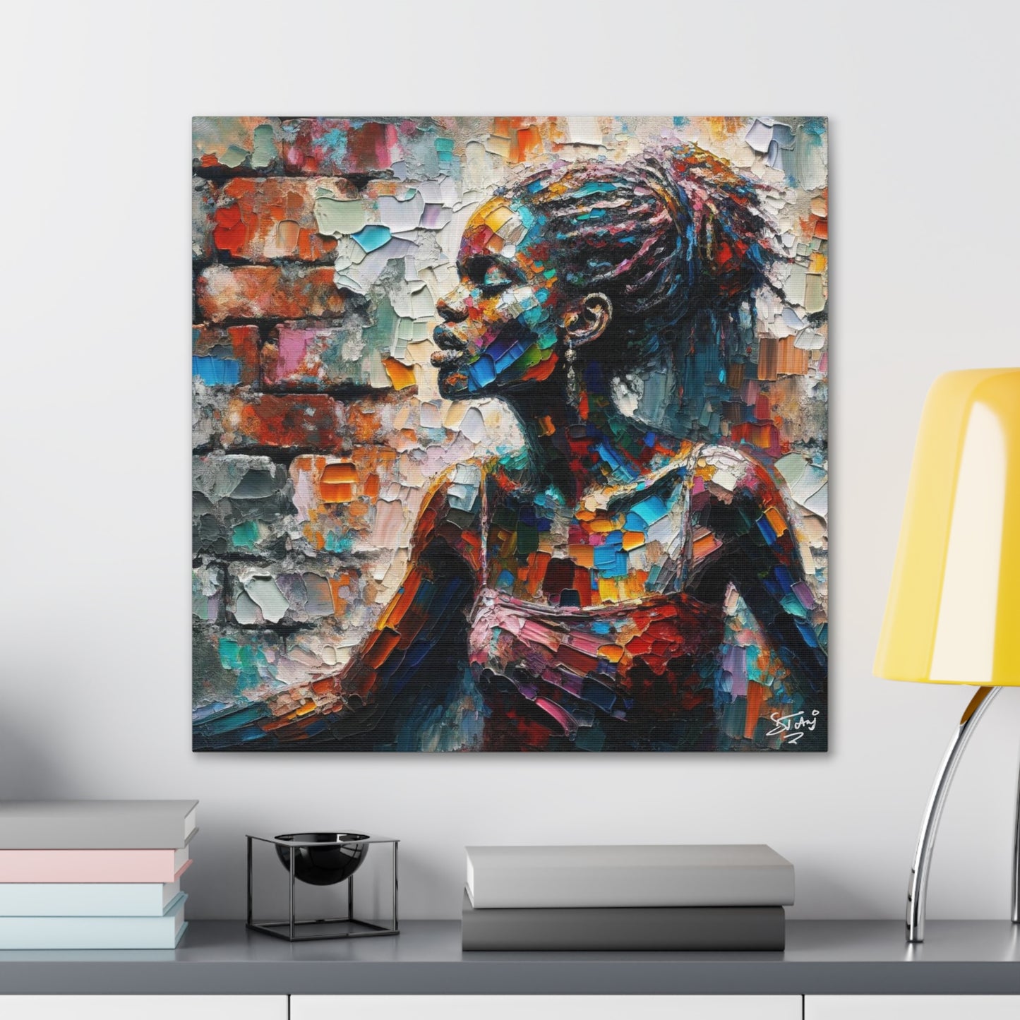 Art Print, Afro-Caribbean Woman "In Paint," (3) Oil Finish, West Indian Ethnicity, Cultural, Heritage, Semi-Abstract, Canvas Gallery Wrap