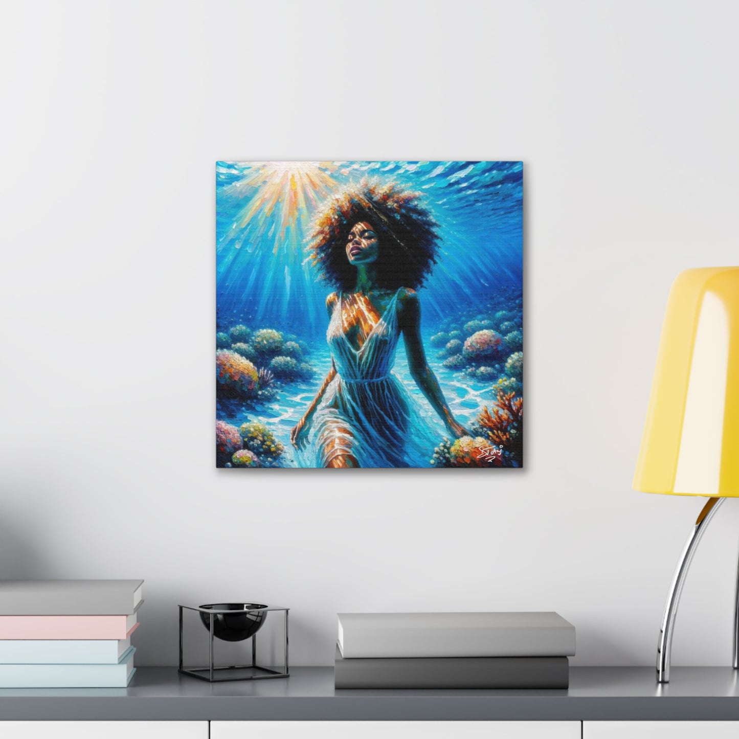 Art Print, Afro-Caribbean Woman, "Submerged" Oil Finish, West Indian Ethnicity, Cultural, Heritage, Abstract, Canvas Gallery Wrap