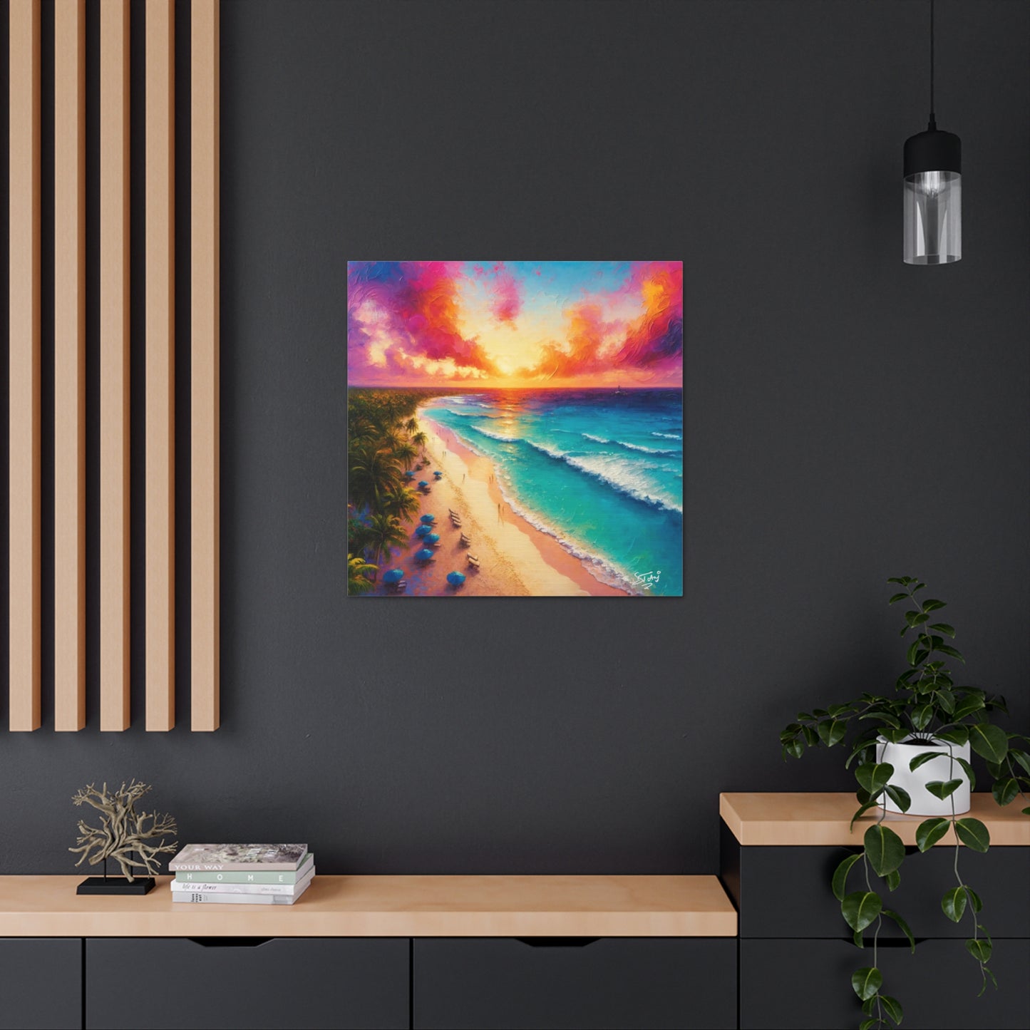 Art Print of Caribbean Beach Sunset, Oil Painting, West Indian Art, Canvas Gallery Wraps