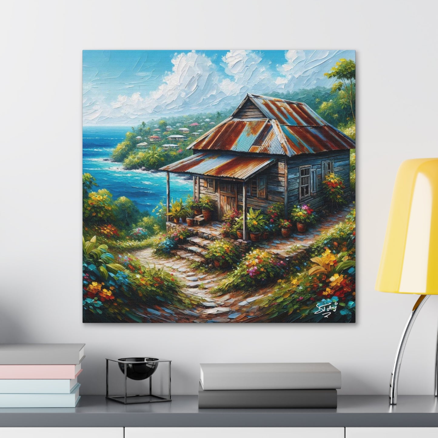 Art Print, Old Wooden House in the Trinidad and Tobago Countryside, Oil Paint Finish, Caribbean, West Indies, Canvas Gallery Wraps