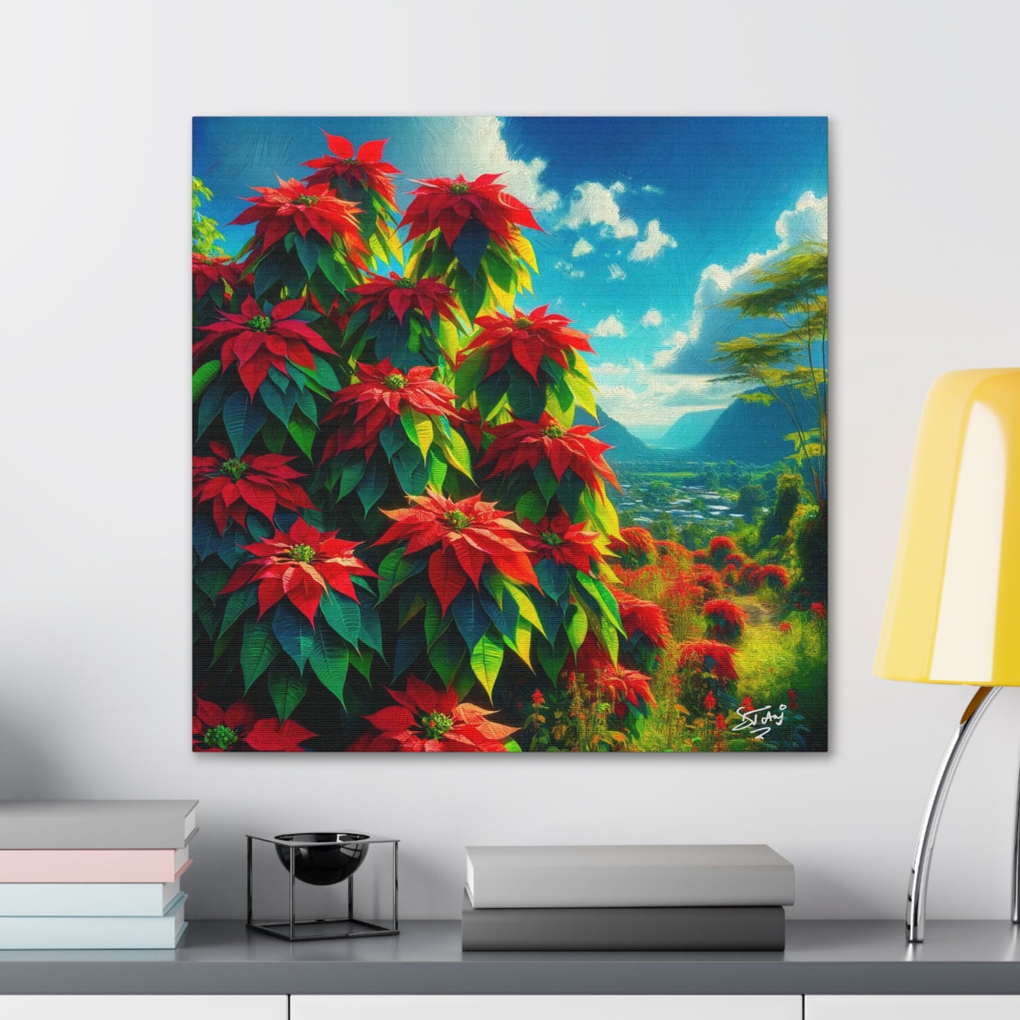 Print of Wild Poinsettia Plants on Sunny Day in the Caribbean, Trinidad and Tobago, Canvas Gallery Wraps