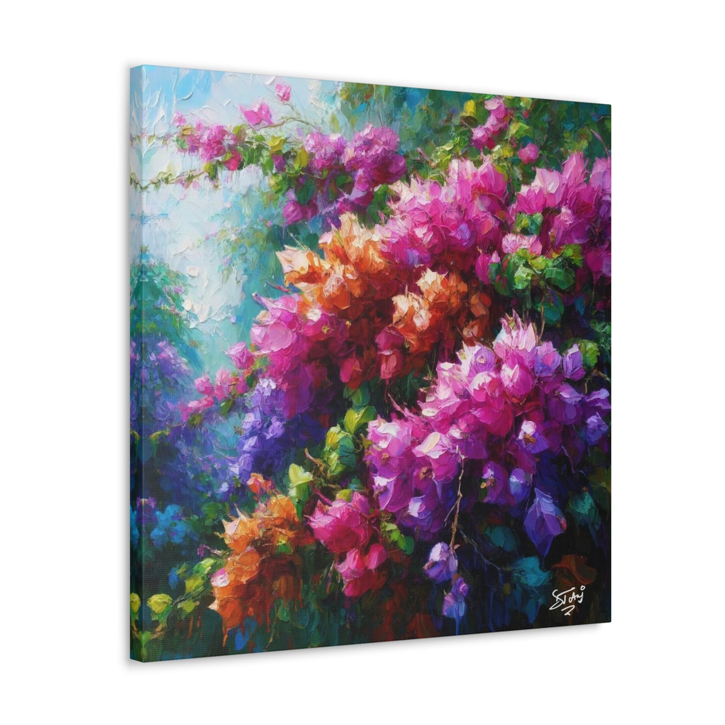 Art Print of Bougainvillea Flowers, Oil Finish, West Indian Art, Canvas Gallery Wraps