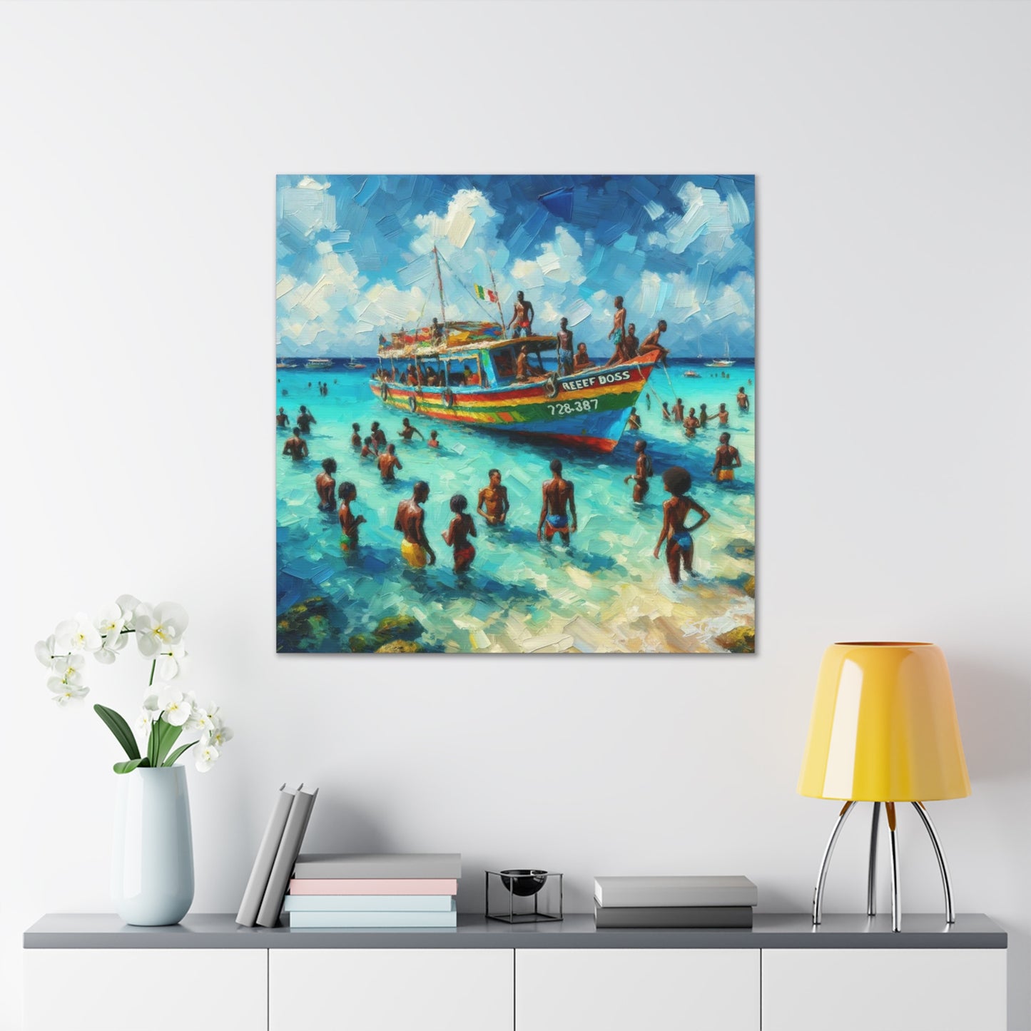 Art Print, "Fun at Nylon Pool, Tobago," Oil Paint Finish, Caribbean, West Indies, Canvas Gallery Wraps