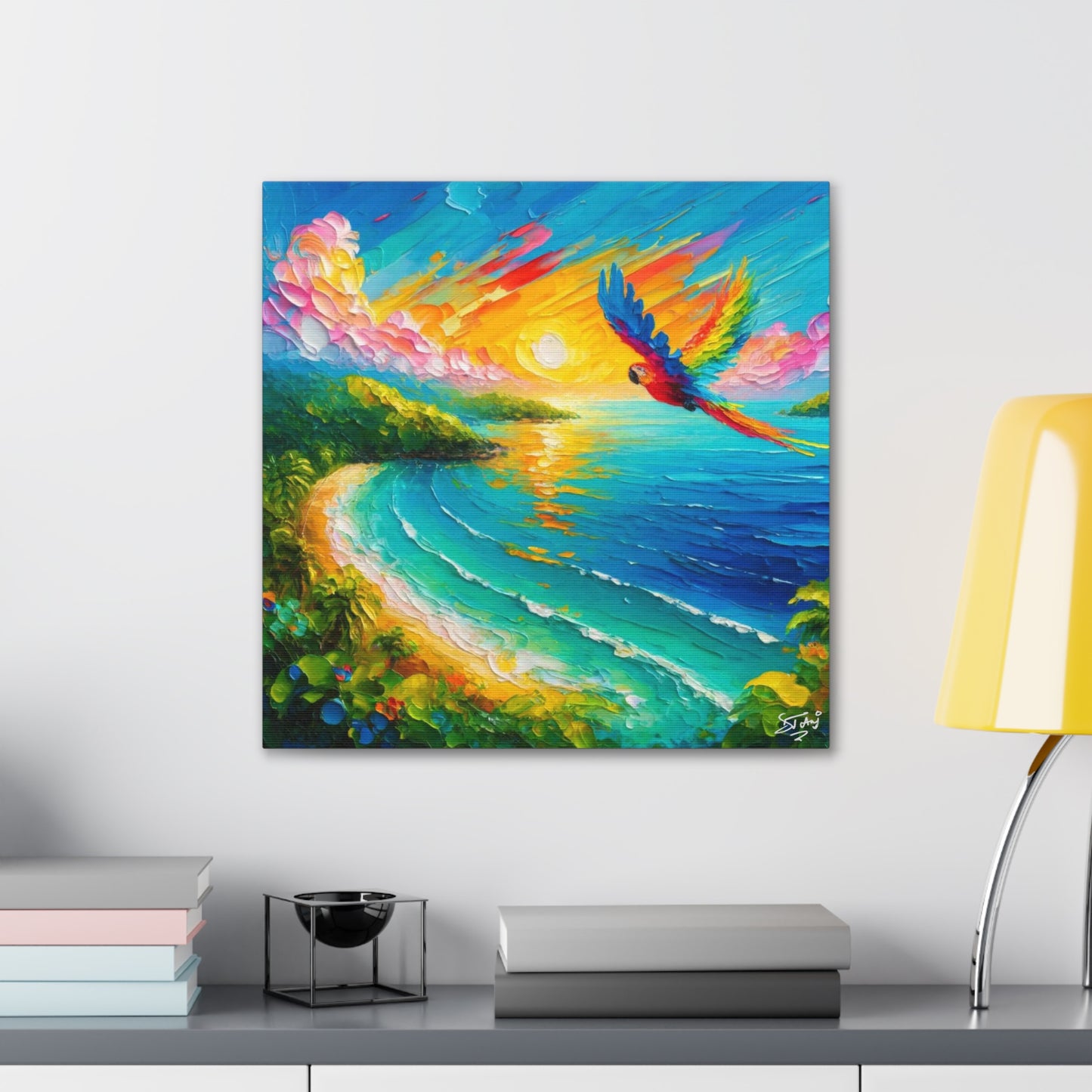 Art Print of Caribbean Beach Scene, West Indian Art, Canvas Gallery Wraps