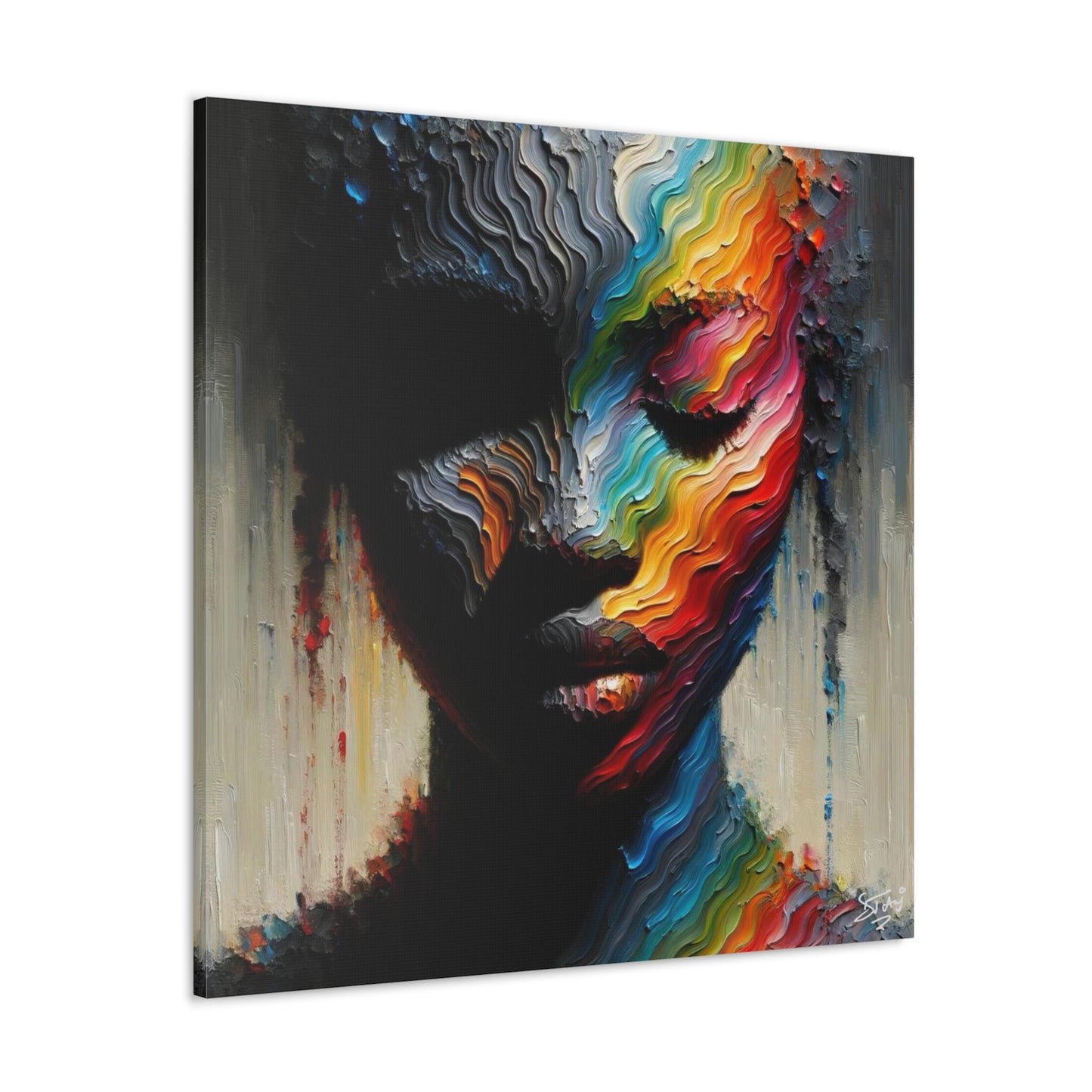 Art Print, Afro-Caribbean Woman "Face Paint In Silhouette," Oil Finish, West Indian Ethnicity, Cultural, Heritage, Semi-Abstract, Canvas Gallery Wrap