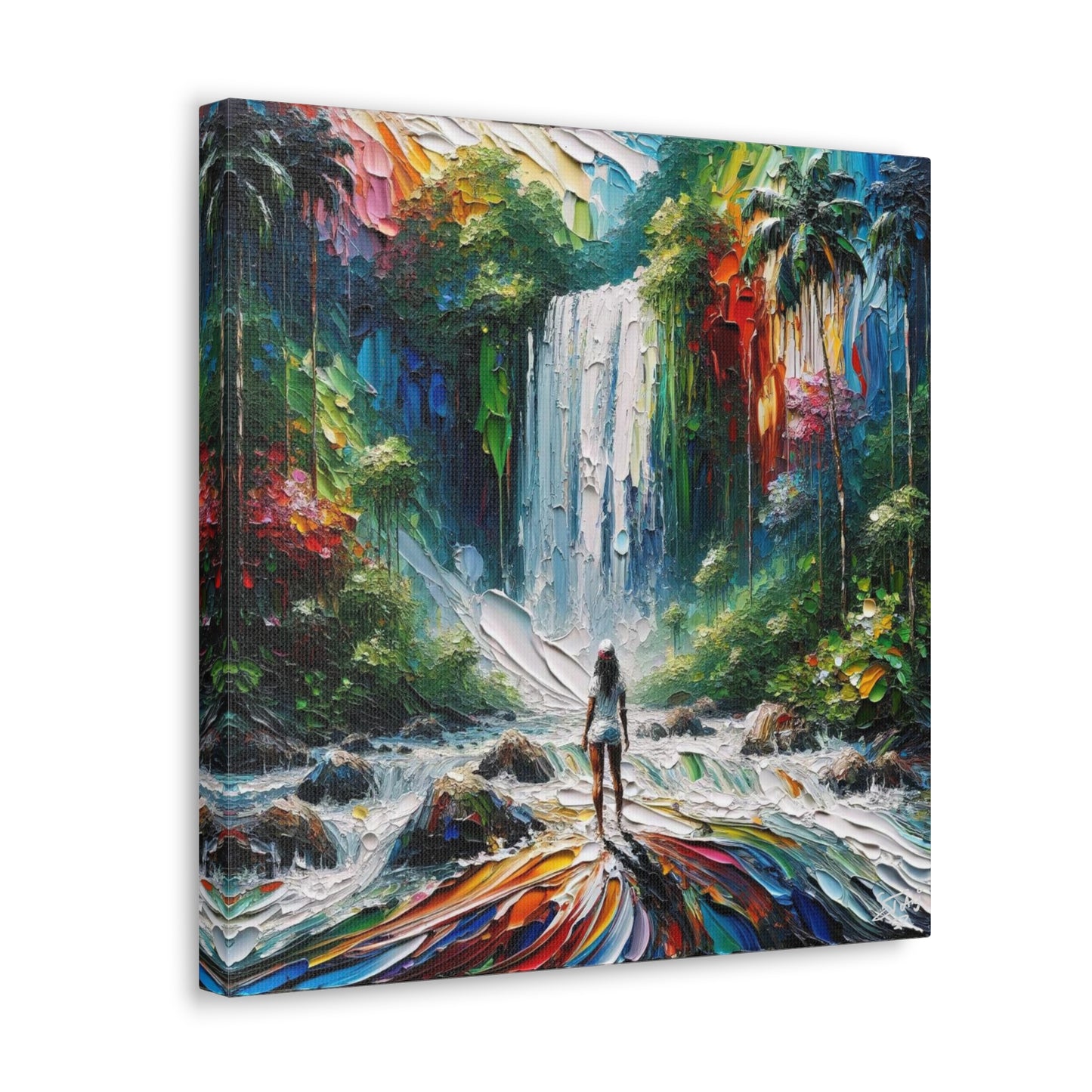 Art Print of Caribbean Woman at Waterfall, West Indian Art, Canvas Gallery Wraps