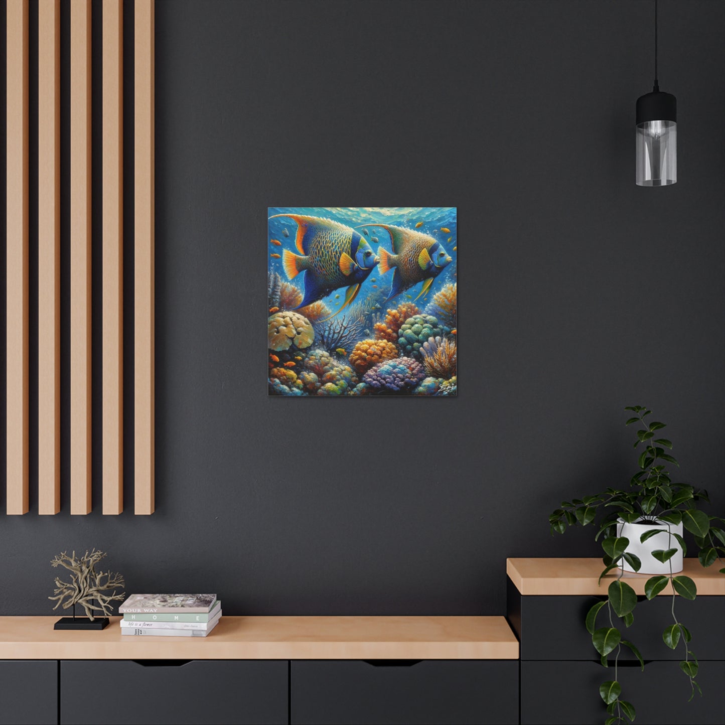 Art Print, Queen Angelfish, Oil Finish, Caribbean Nature, Canvas Gallery Wrap