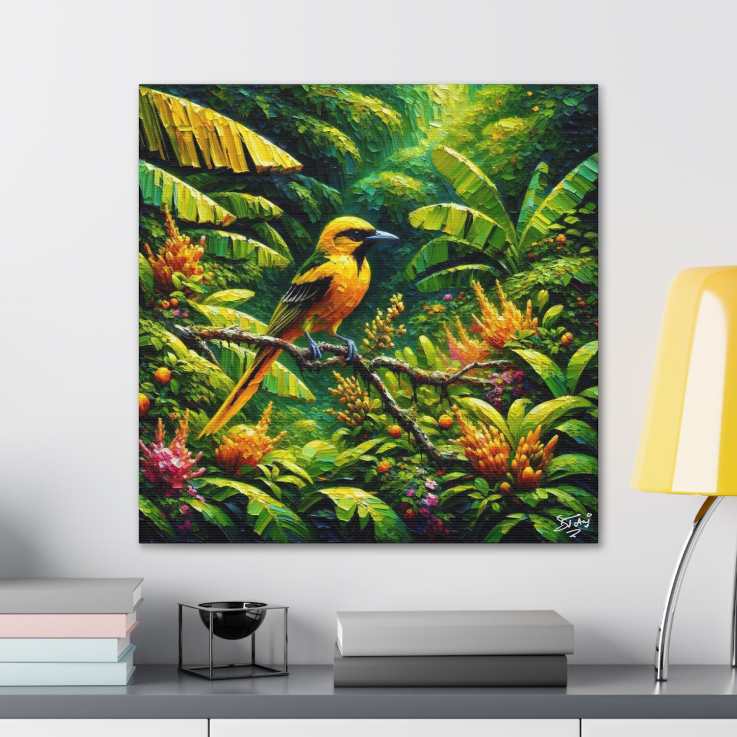 Art Print, Yellow Oriole (Plantain Bird), Caribbean Birds, Oil Finish, Caribbean Nature, Cultural, Heritage, Canvas Gallery Wrap