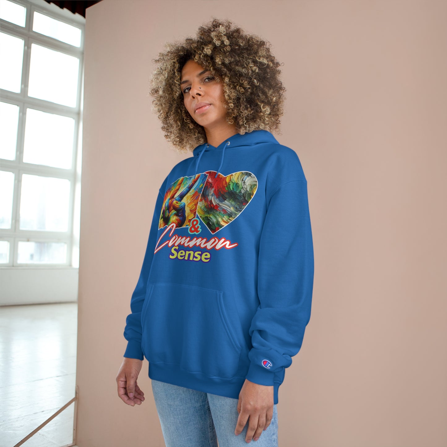 Champion Hoodie, "Peace, Love & Common Sense" Inclusion, Anti-Racism, Racial Justice, One Love, Unity, Diversity, Immigrant Outsiders, Caribbean Culture, FashionWithPurpose, ConsciousClothing, Cultural Identity, Black Inspiration Empowerment