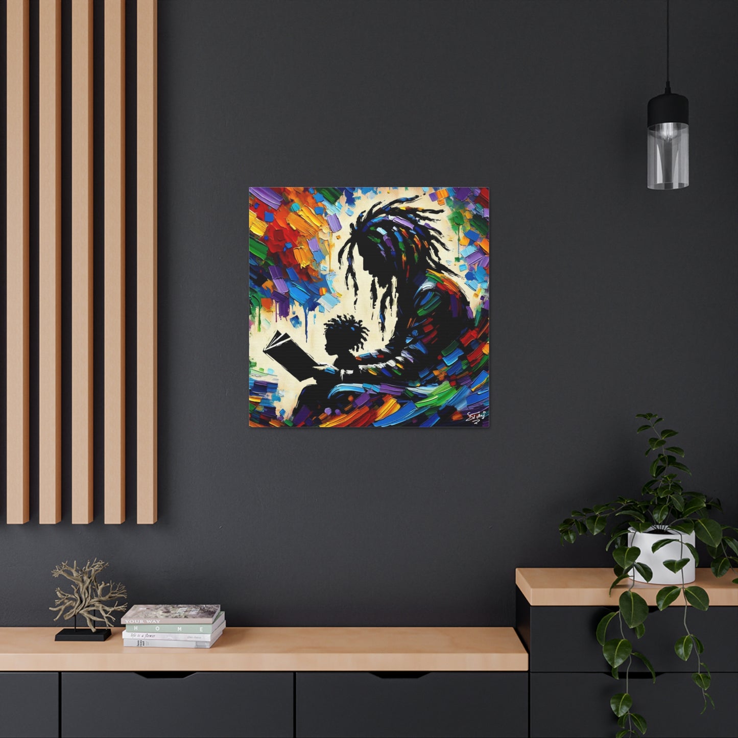 Art Print, Afro-Caribbean Father & Son, Oil Finish, West Indian Ethnicity, Cultural, Heritage, Abstract, Canvas Gallery Wrap