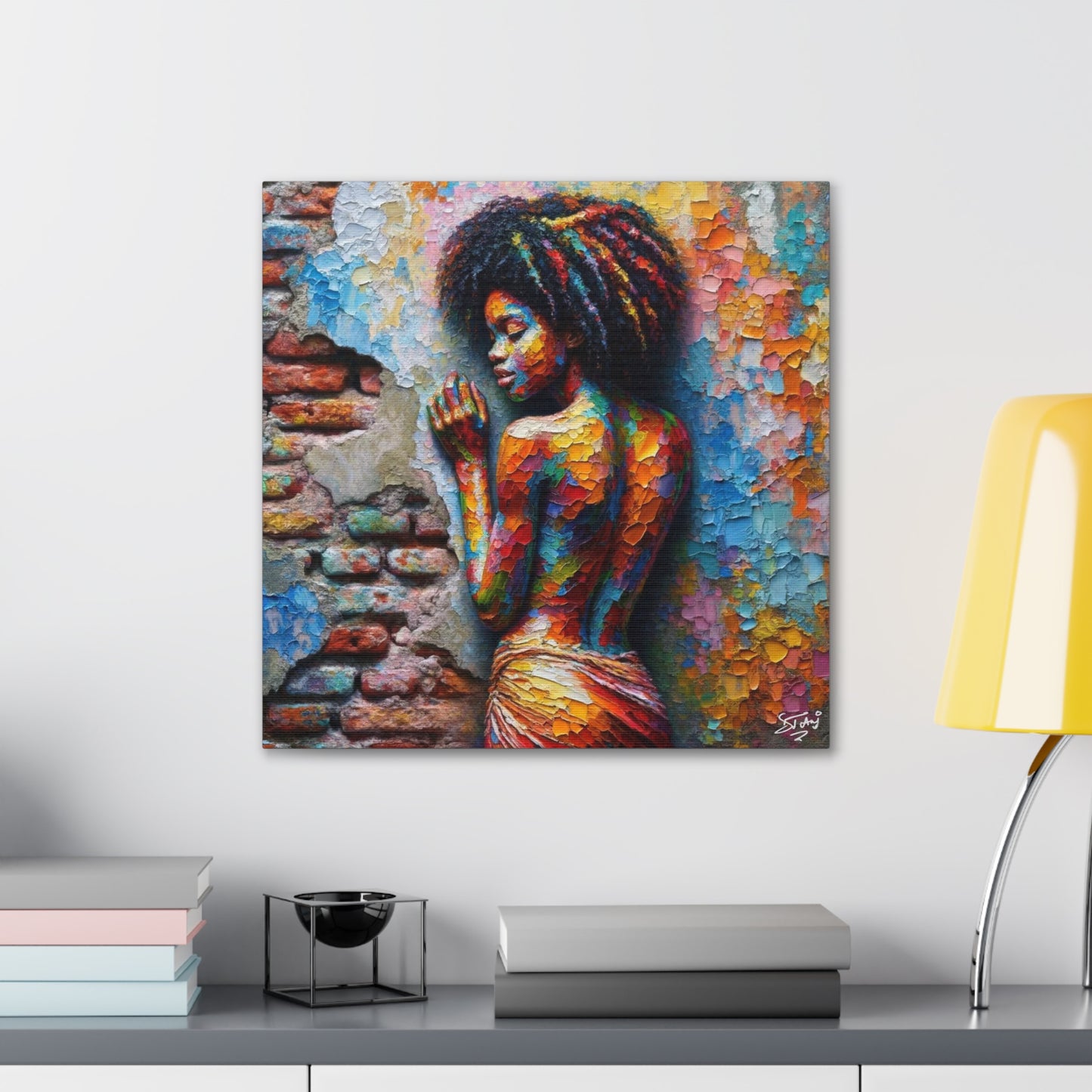 Art Print, Afro-Caribbean Woman "In Paint," (6) Oil Finish, West Indian Ethnicity, Cultural, Heritage, Semi-Abstract, Canvas Gallery Wrap