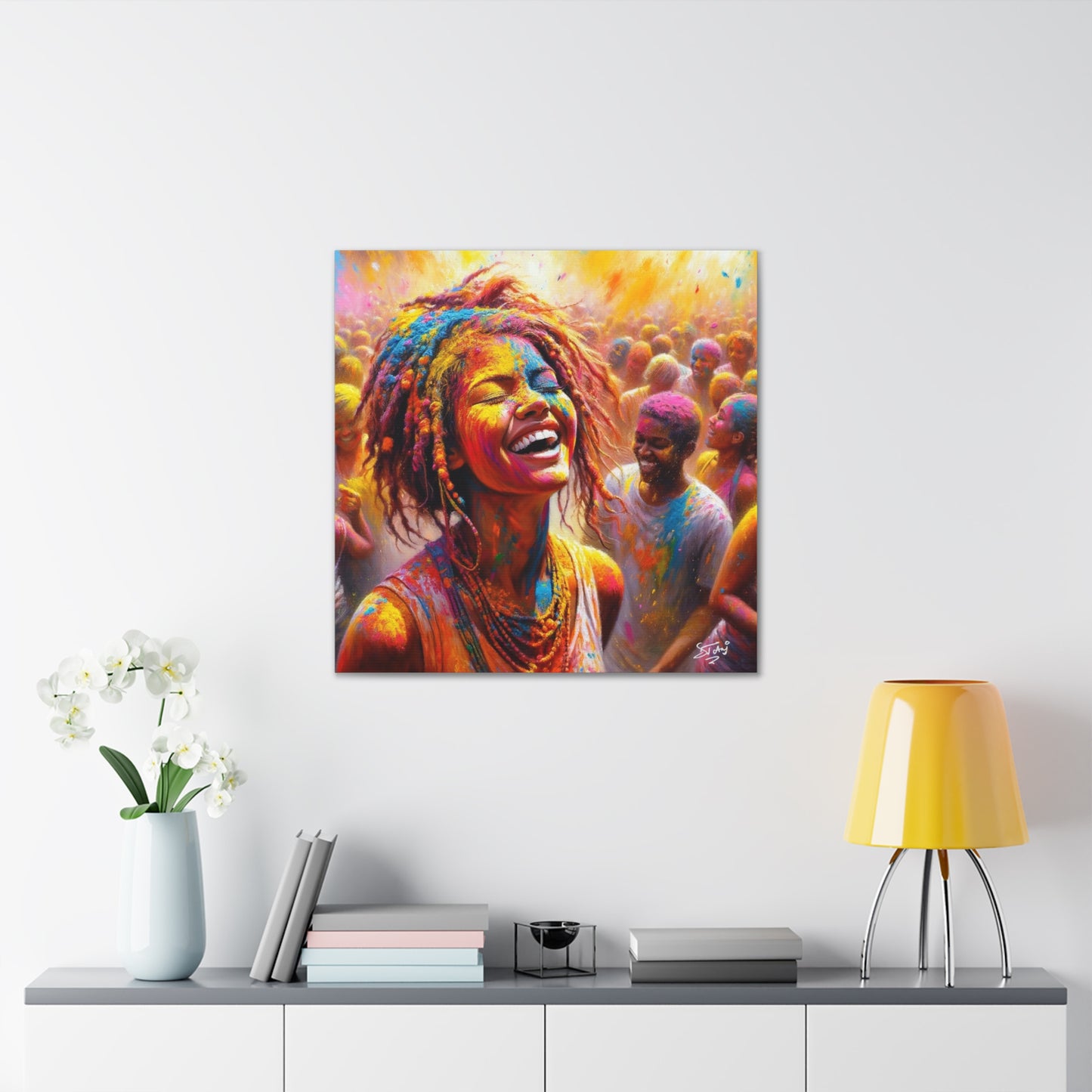 Art Print, Indo-Caribbean Woman, "Phagwa" Oil Finish, West Indian Ethnicity, Cultural, Heritage, Canvas Gallery Wrap